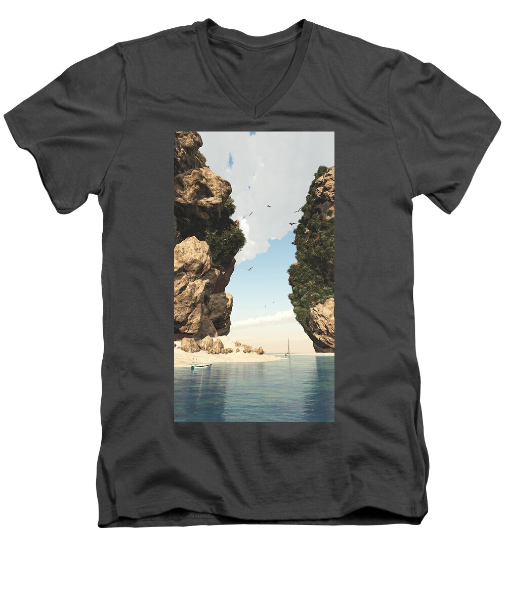 Island Men's V-Neck T-Shirt featuring the digital art Passage by Williem McWhorter