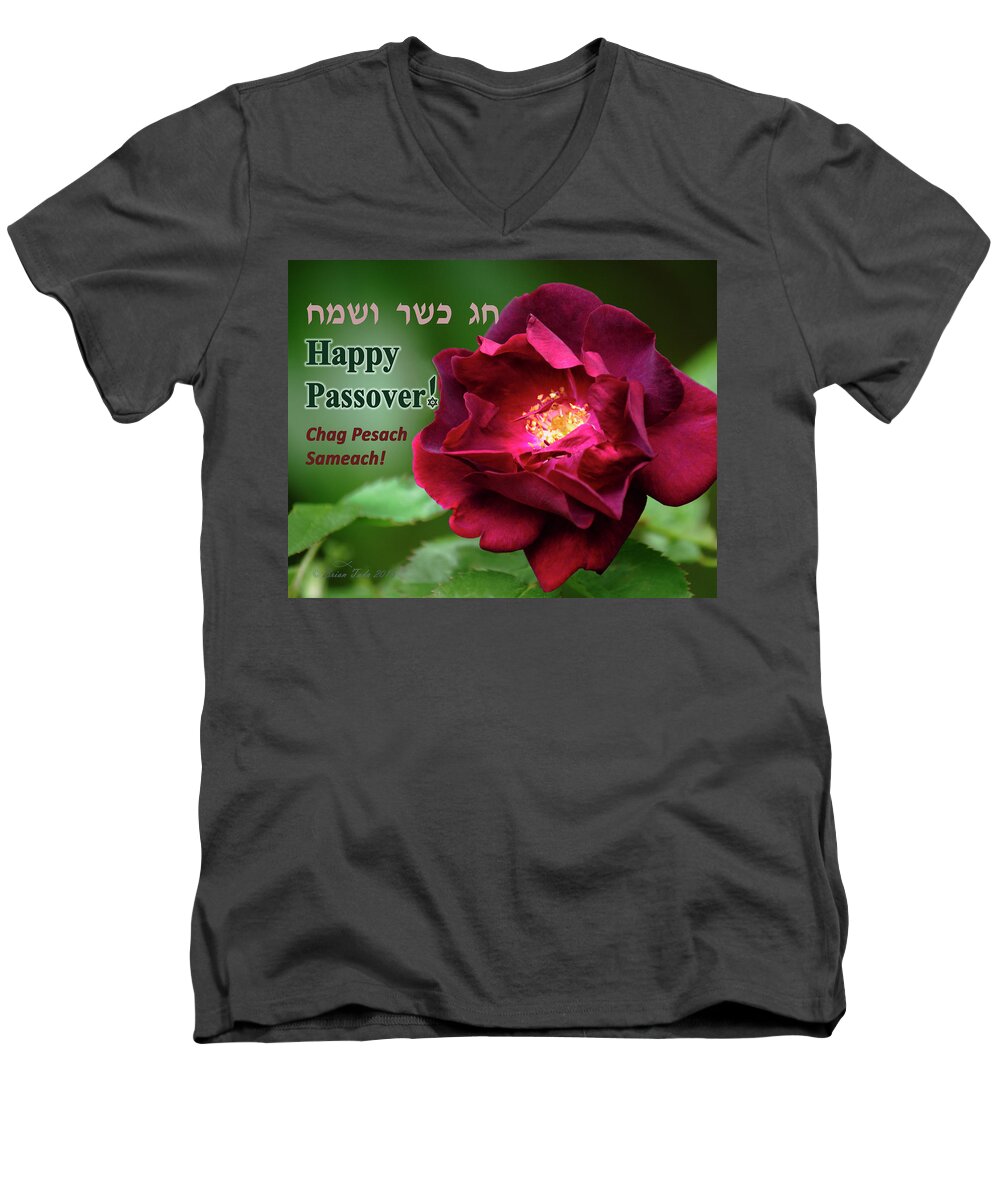 Inspirational Men's V-Neck T-Shirt featuring the photograph Passover Rose by Brian Tada