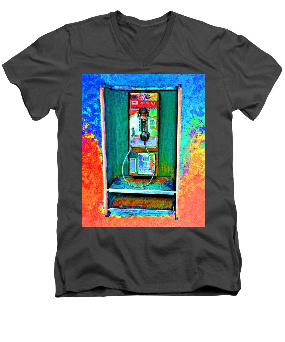 Color Men's V-Neck T-Shirt featuring the photograph Payphone by Andrew Lawrence
