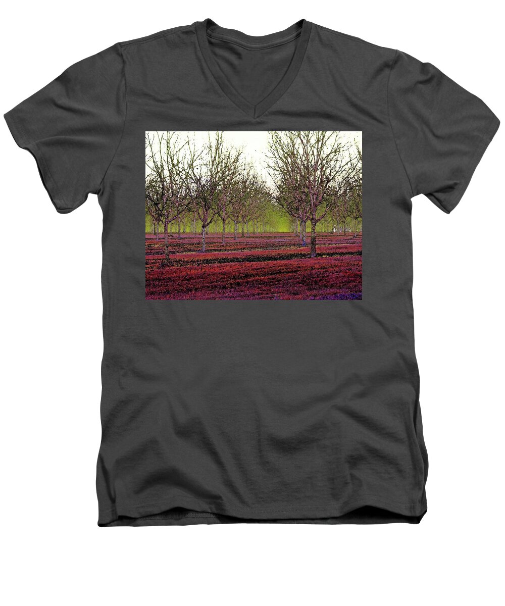 Flowers Men's V-Neck T-Shirt featuring the painting Pecan Trees by Michael Thomas