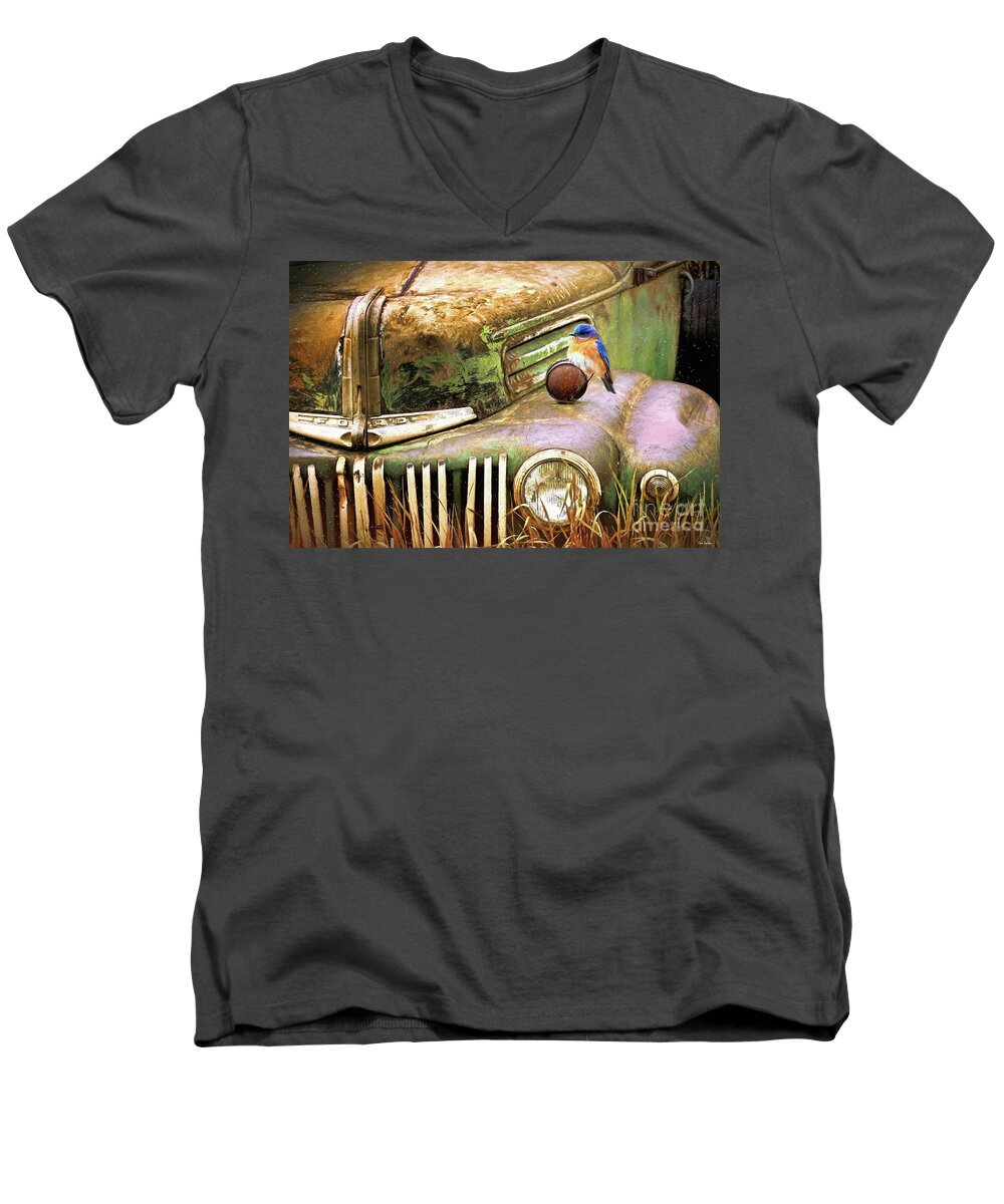  Ford Truck Men's V-Neck T-Shirt featuring the painting Perched On The Old Ford by Tina LeCour