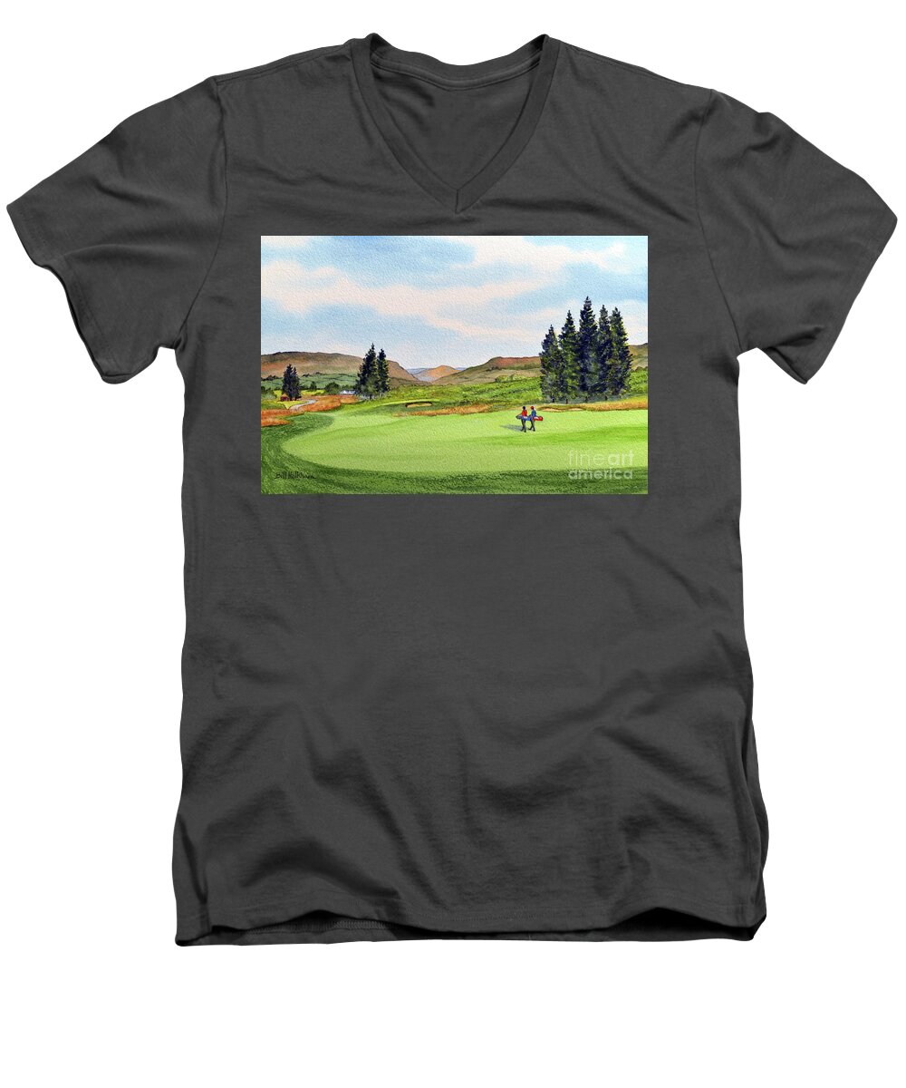 Pga Centenary Golf Course Painting Men's V-Neck T-Shirt featuring the painting PGA Centenary Gleneagles Scotland by Bill Holkham