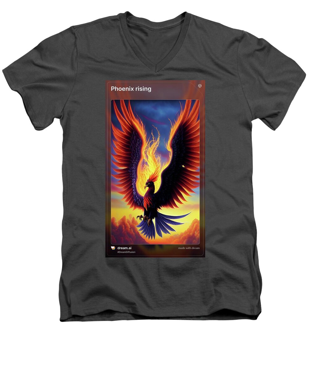 Phoenix Rising Men's V-Neck T-Shirt featuring the digital art Phoenix rising 1 by Denise F Fulmer
