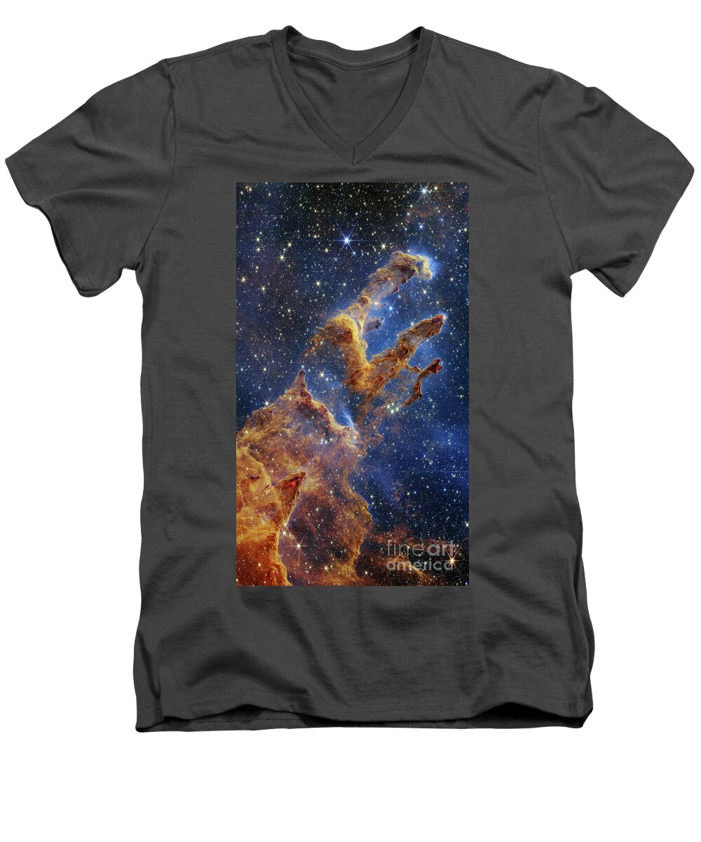 M16 Men's V-Neck T-Shirt featuring the photograph Pillars of Creation, JWST image by Science Photo Library