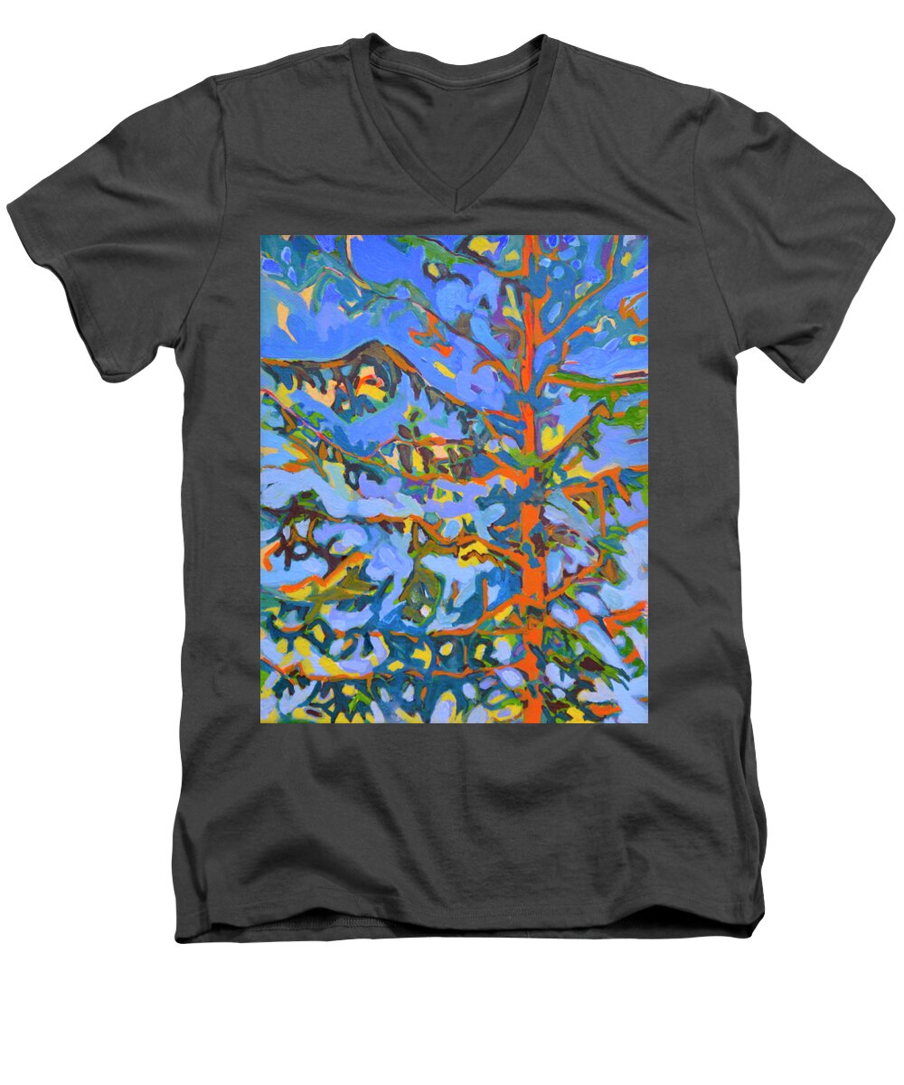 White Pine Tree Men's V-Neck T-Shirt featuring the painting Pine tree by Marysue Ryan