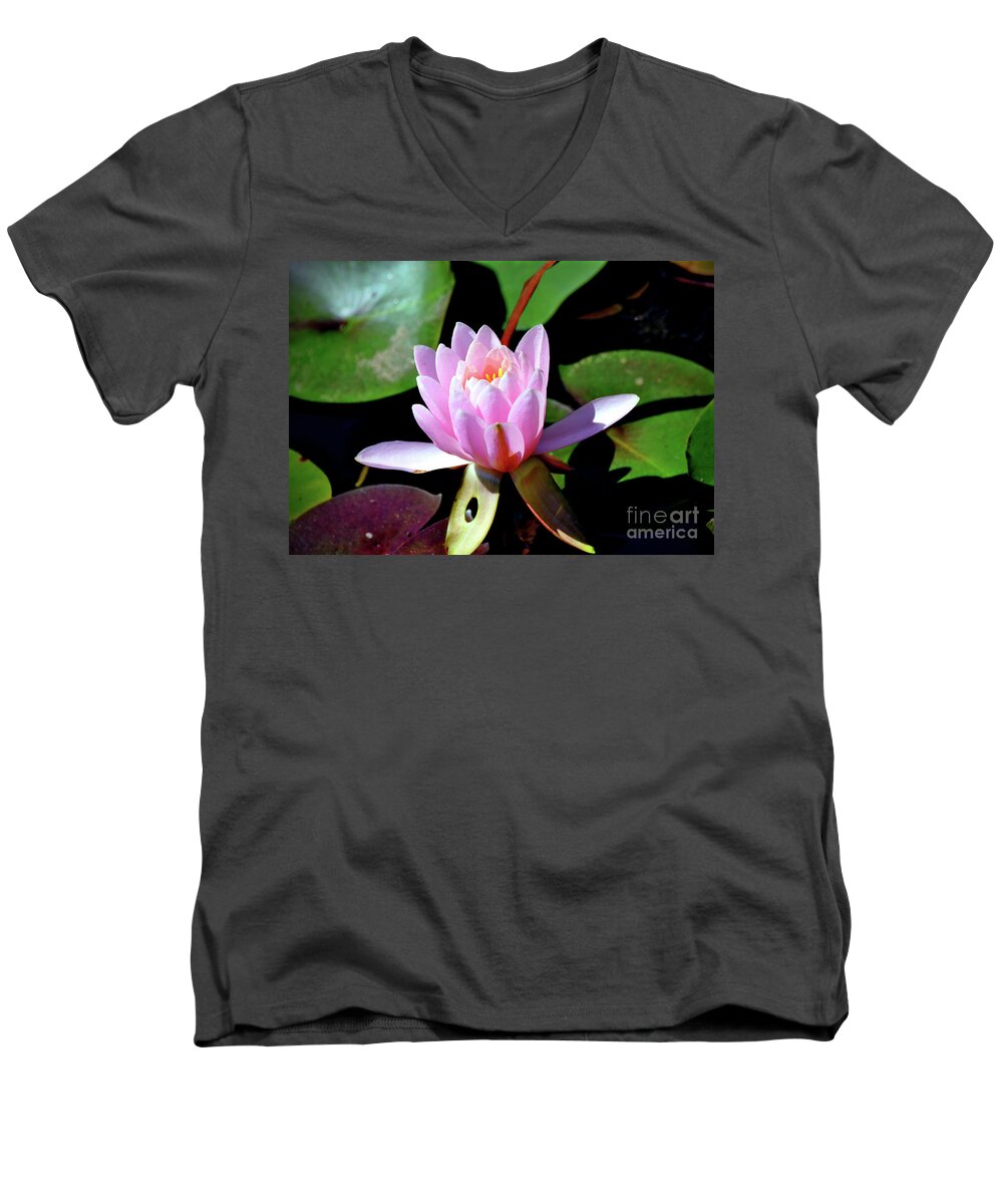  Men's V-Neck T-Shirt featuring the photograph Pink Lotus by Savannah Gibbs