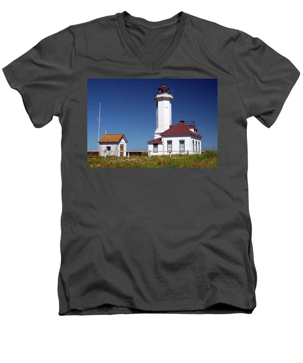 Photo Men's V-Neck T-Shirt featuring the photograph Point Wilson Lighthouse V2 by Greg Sigrist