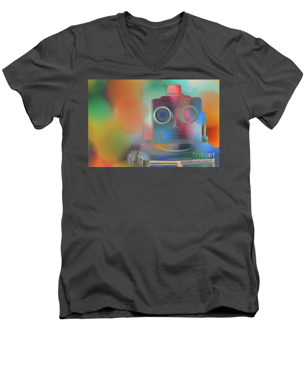 Robot Men's V-Neck T-Shirt featuring the photograph Pop Art Bubble Robot by Edward Fielding