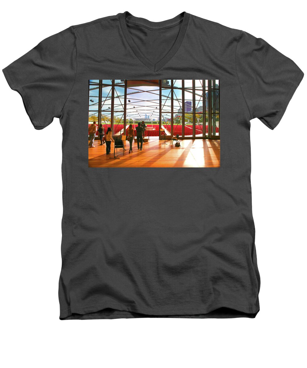 Millennium Park Men's V-Neck T-Shirt featuring the photograph Pritzker Pavilion Stage, Millennium Park by Patrick Malon