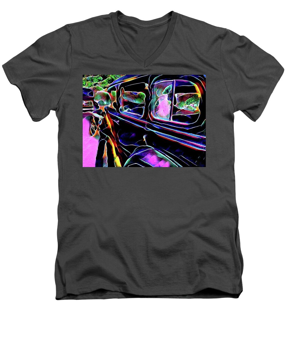 Car Men's V-Neck T-Shirt featuring the digital art Psychedelic Ride by Karol Blumenthal
