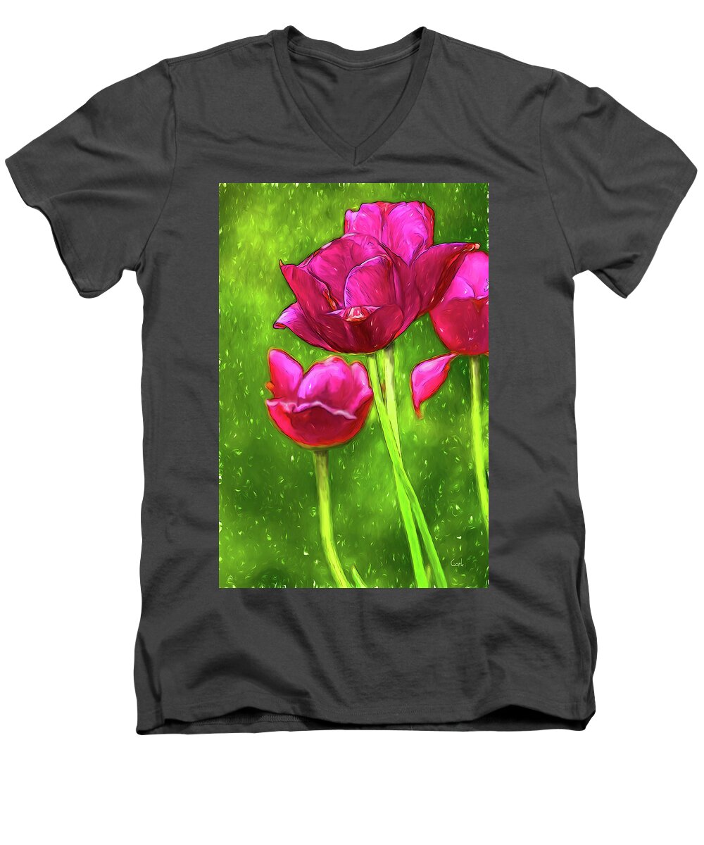 Flora Men's V-Neck T-Shirt featuring the digital art Punk Tulips by Terry Cork