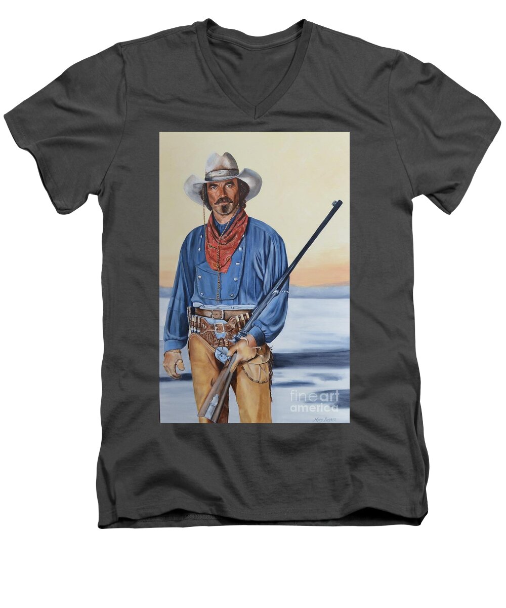 Tom Selleck Men's V-Neck T-Shirt featuring the painting Quigley Down Under by Mary Rogers