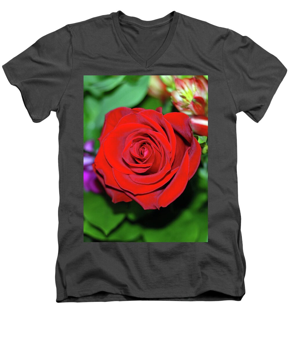 Red Rose Men's V-Neck T-Shirt featuring the photograph Red Velvet Rose by Connie Fox