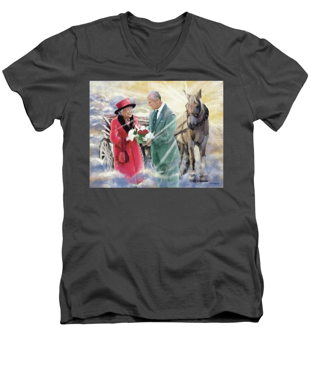 Queen Men's V-Neck T-Shirt featuring the painting Reunited In The Kingdom by Larry Whitler
