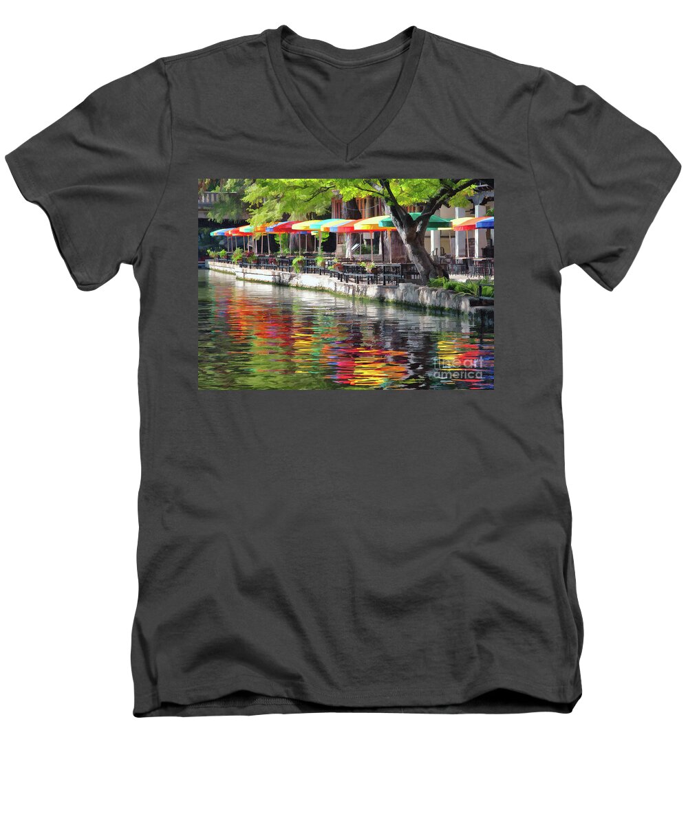 San Antonio Men's V-Neck T-Shirt featuring the photograph River Reflection by Sharon Foster