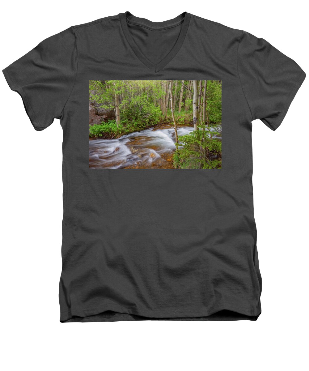 Stream Men's V-Neck T-Shirt featuring the photograph Rocky Mountain Stream by Darren White