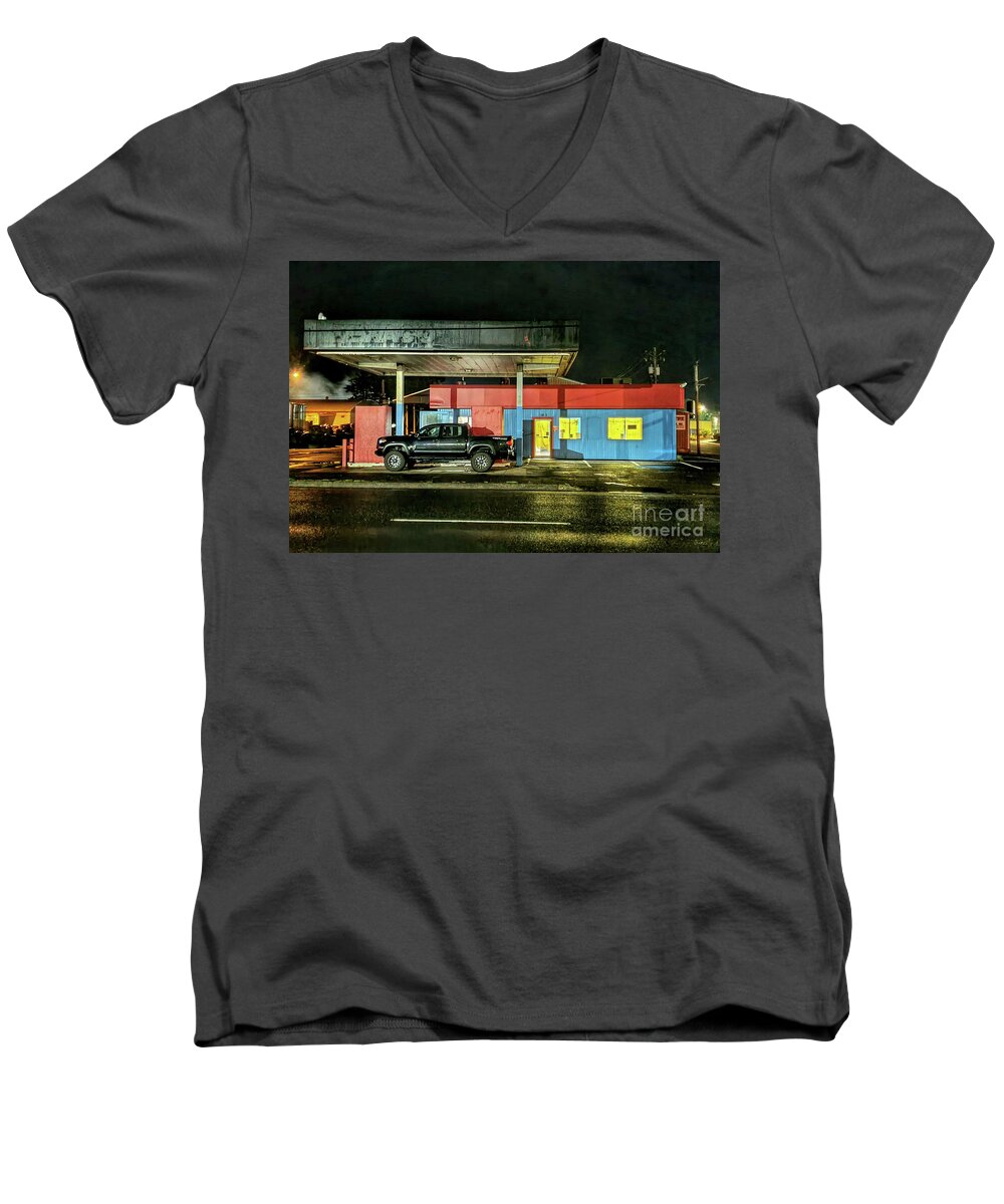 Night Men's V-Neck T-Shirt featuring the photograph Saturday Night Not so Live by Chriss Pagani