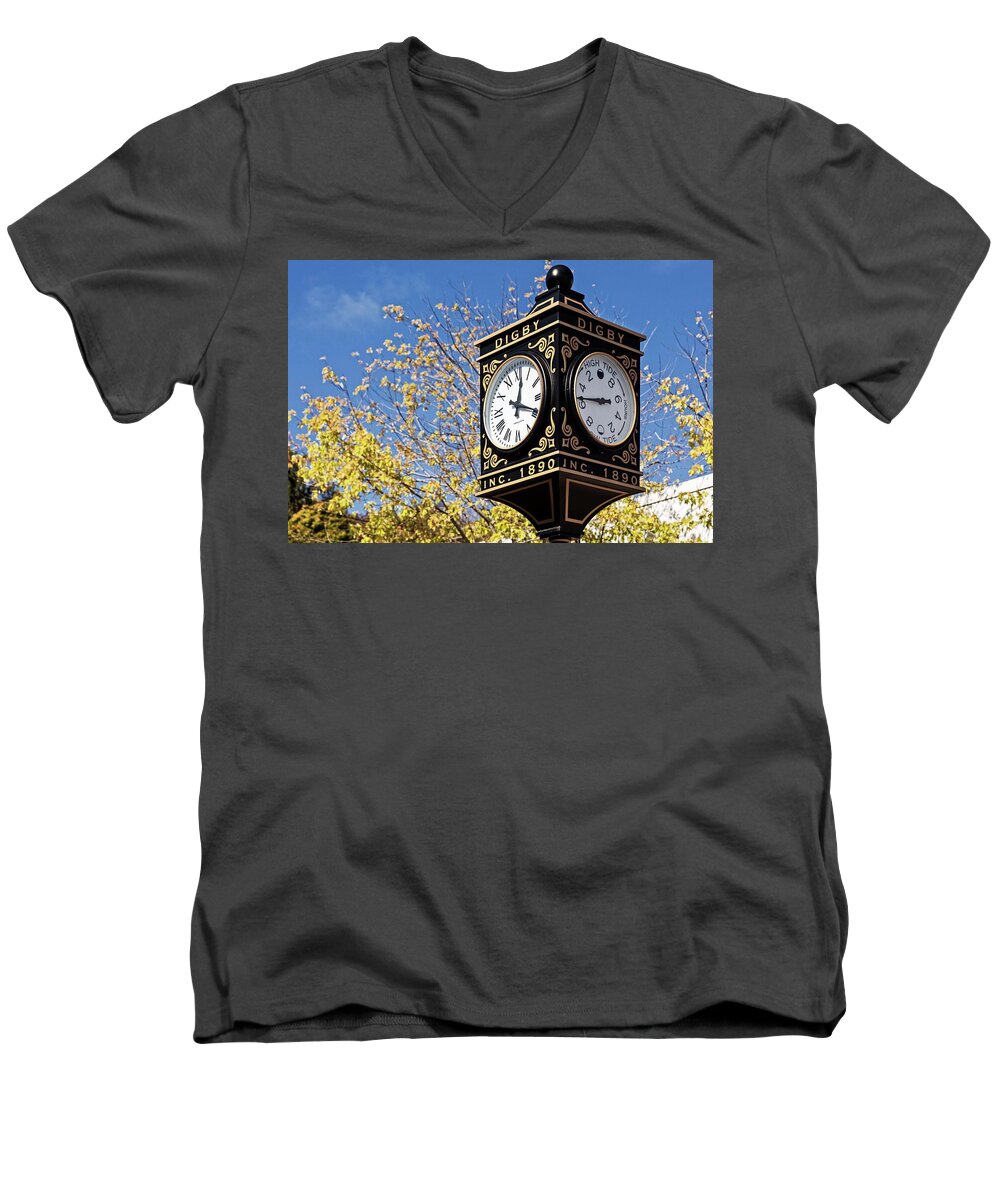 Town Men's V-Neck T-Shirt featuring the photograph Walking Main Street In Digby - 1 by Hany J