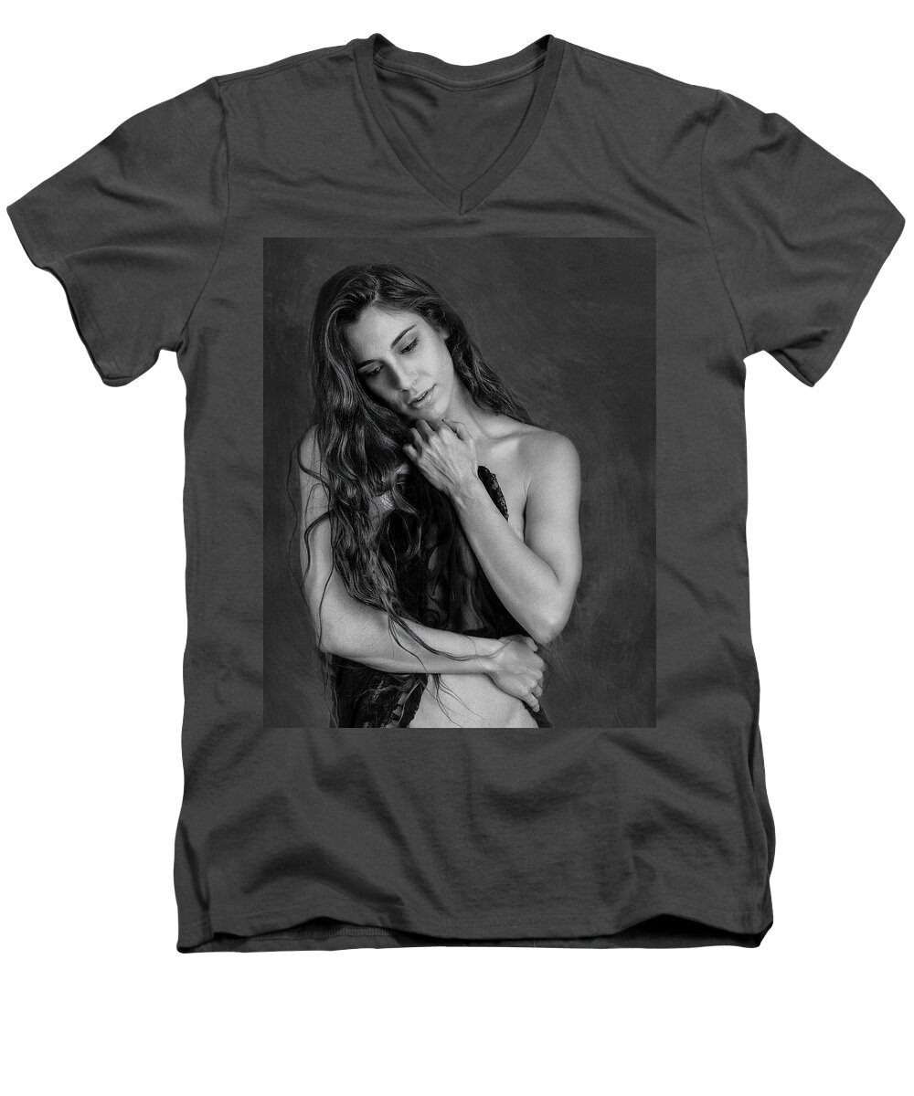 Black And White Men's V-Neck T-Shirt featuring the photograph SEKAA No. 760 ... by Chuck Caramella