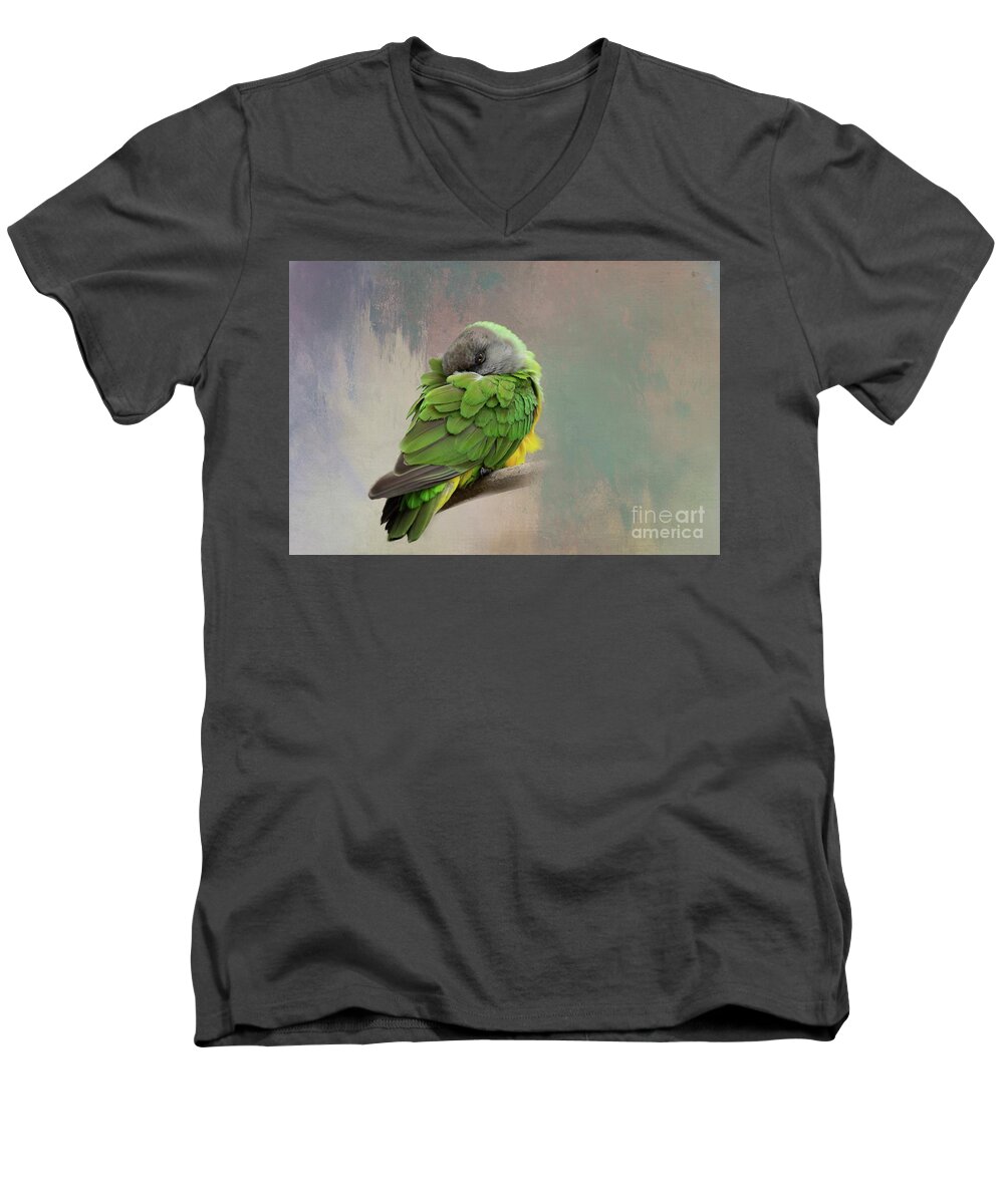 Senegal Parrot Men's V-Neck T-Shirt featuring the photograph Senegal Parrot 2 by Eva Lechner