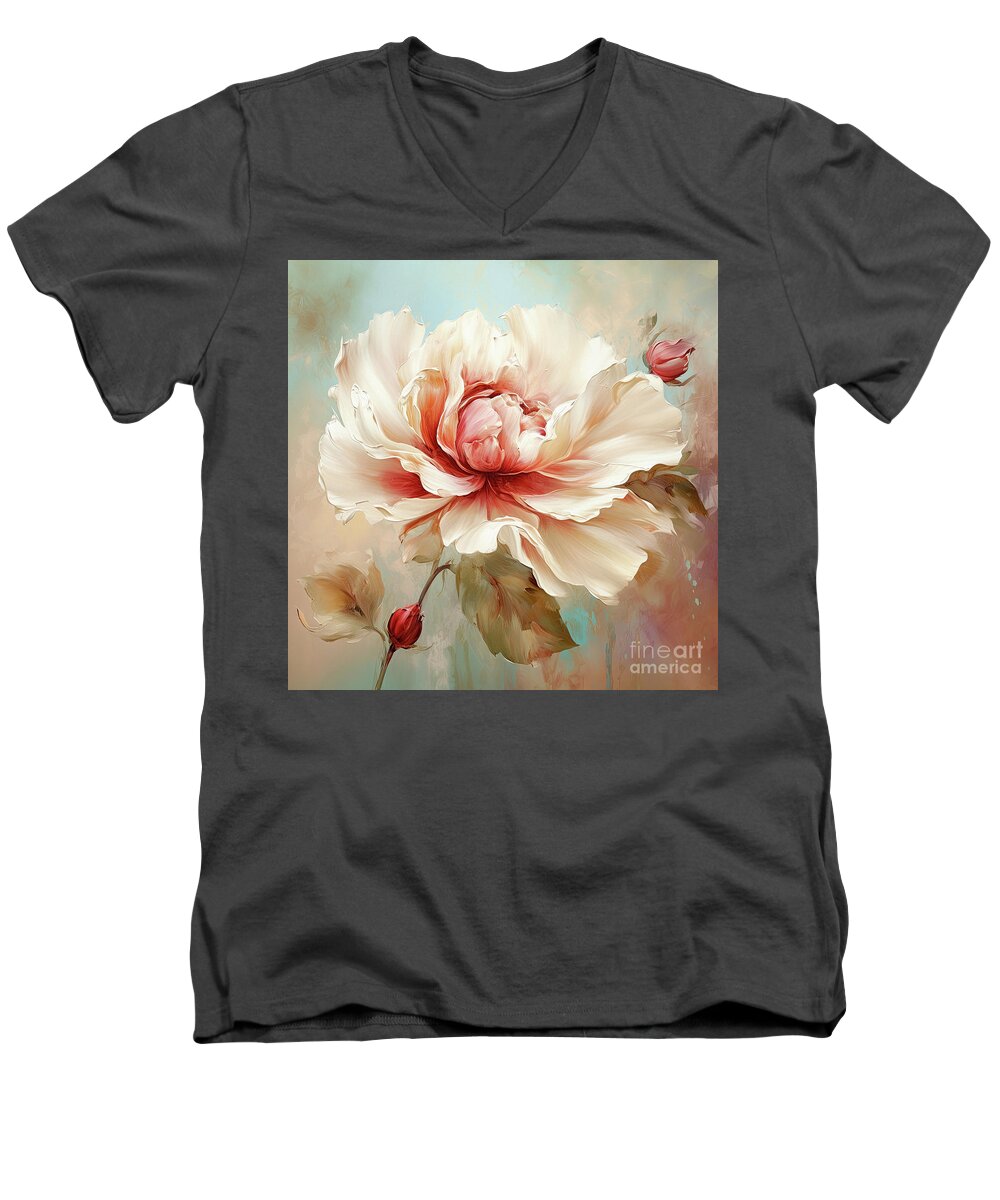 Rose Men's V-Neck T-Shirt featuring the painting Serenity Rose by Tina LeCour