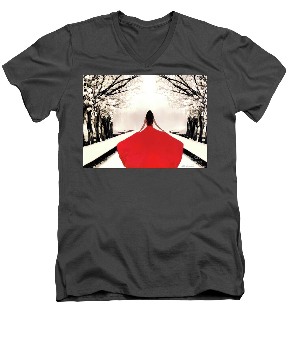 Snowy Path Men's V-Neck T-Shirt featuring the digital art She is following her dream by Eddie Eastwood