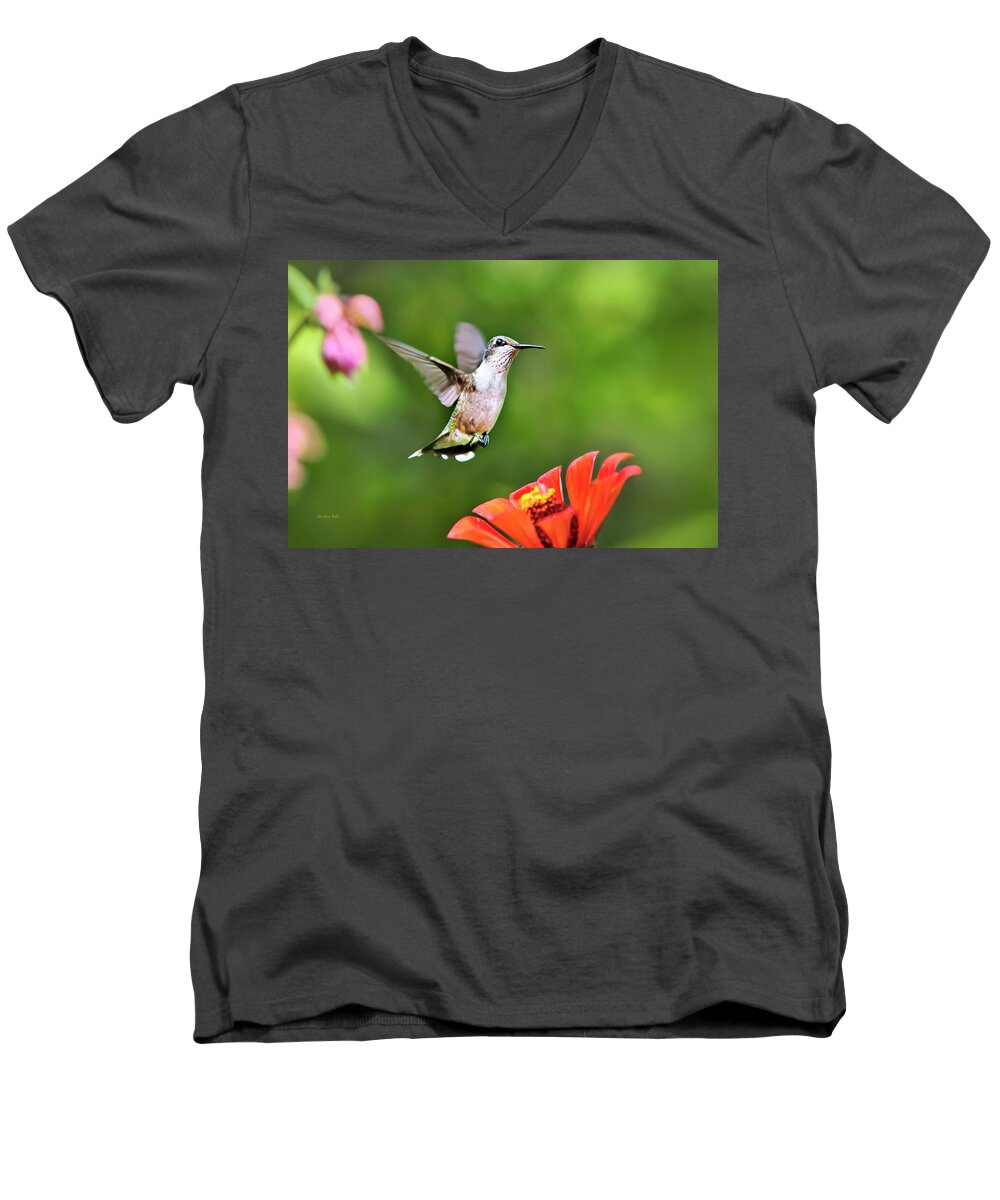 Hummingbird Men's V-Neck T-Shirt featuring the photograph Shimmering Breeze Hummingbird by Christina Rollo
