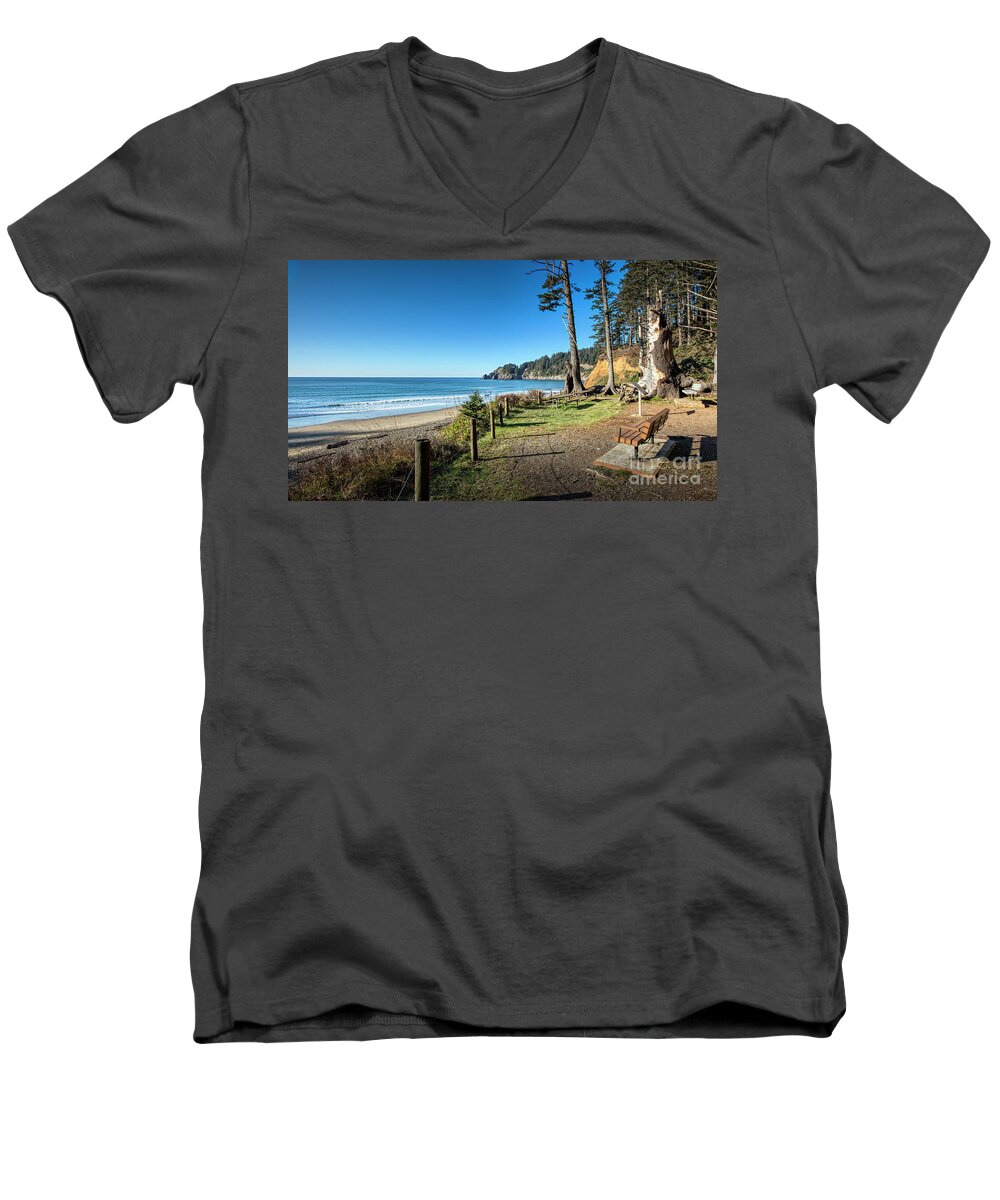 Short Sands Beach Oswald West State Park Oregon Coast Men's V-Neck T-Shirt featuring the photograph Short Sands Beach Oswald West State Park Oregon Coast by Dustin K Ryan