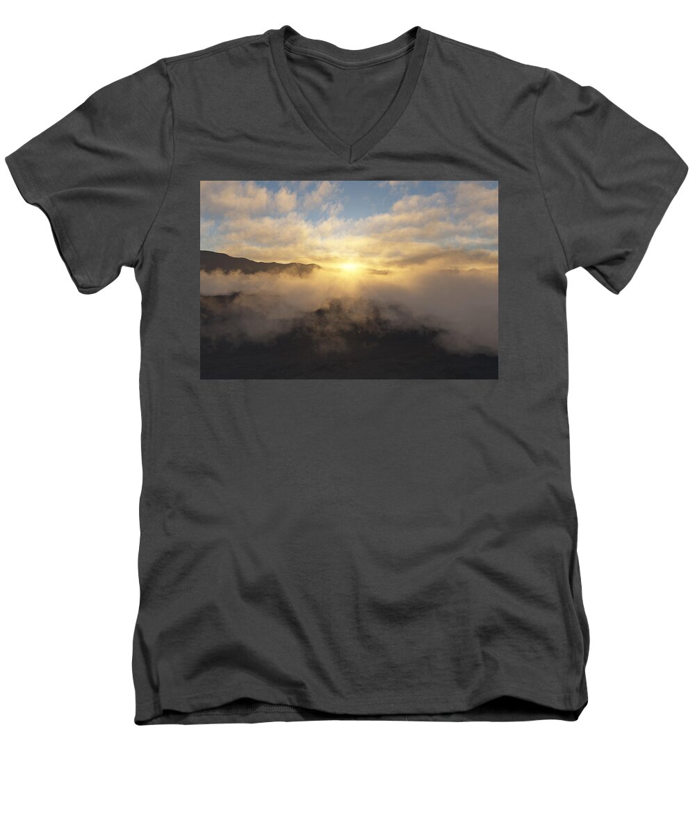 Landscape Men's V-Neck T-Shirt featuring the digital art Sierra Sunrise by Mark Greenberg