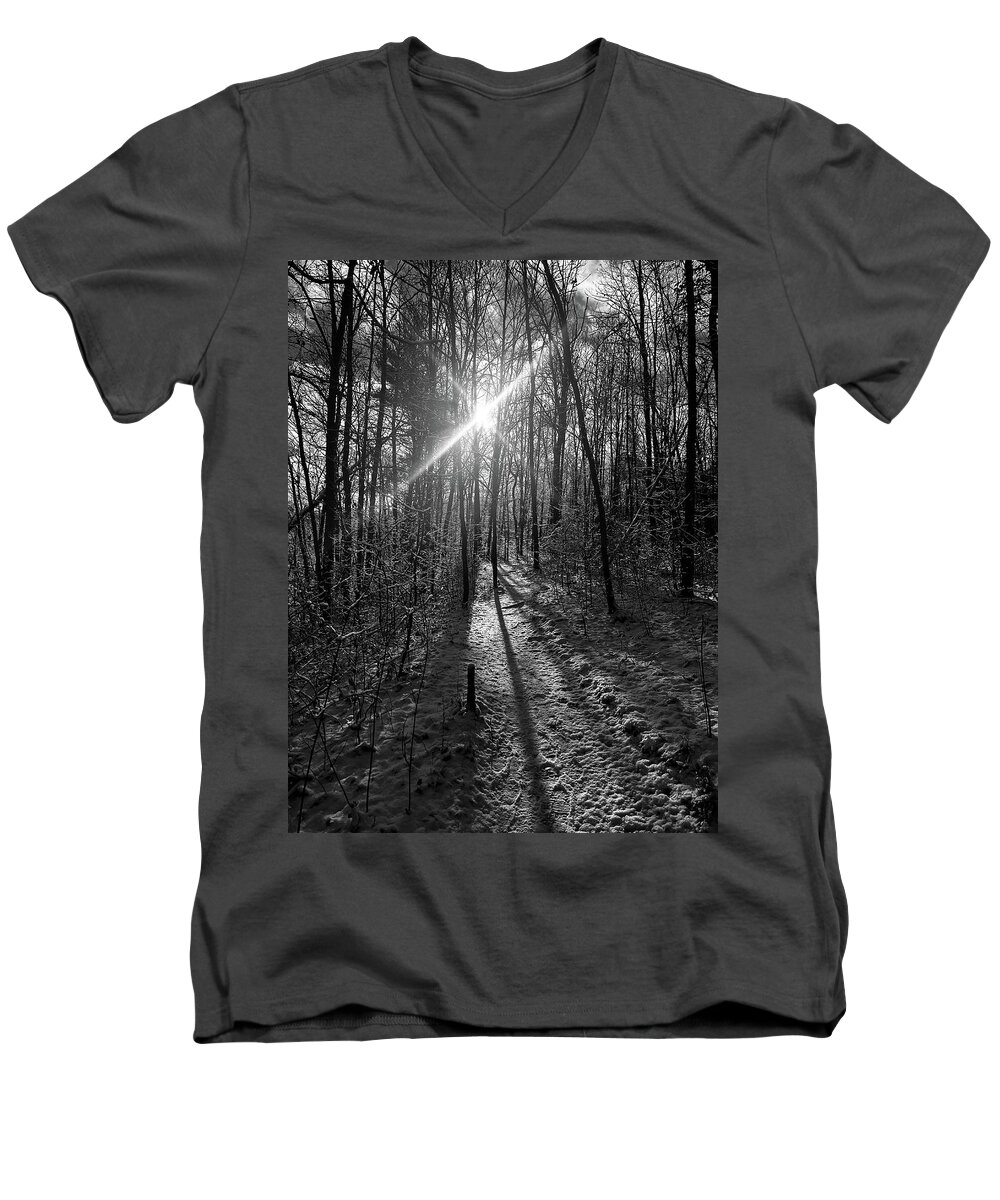 Simcoe Forest Men's V-Neck T-Shirt featuring the photograph Simcoe Forest in BW by James Canning