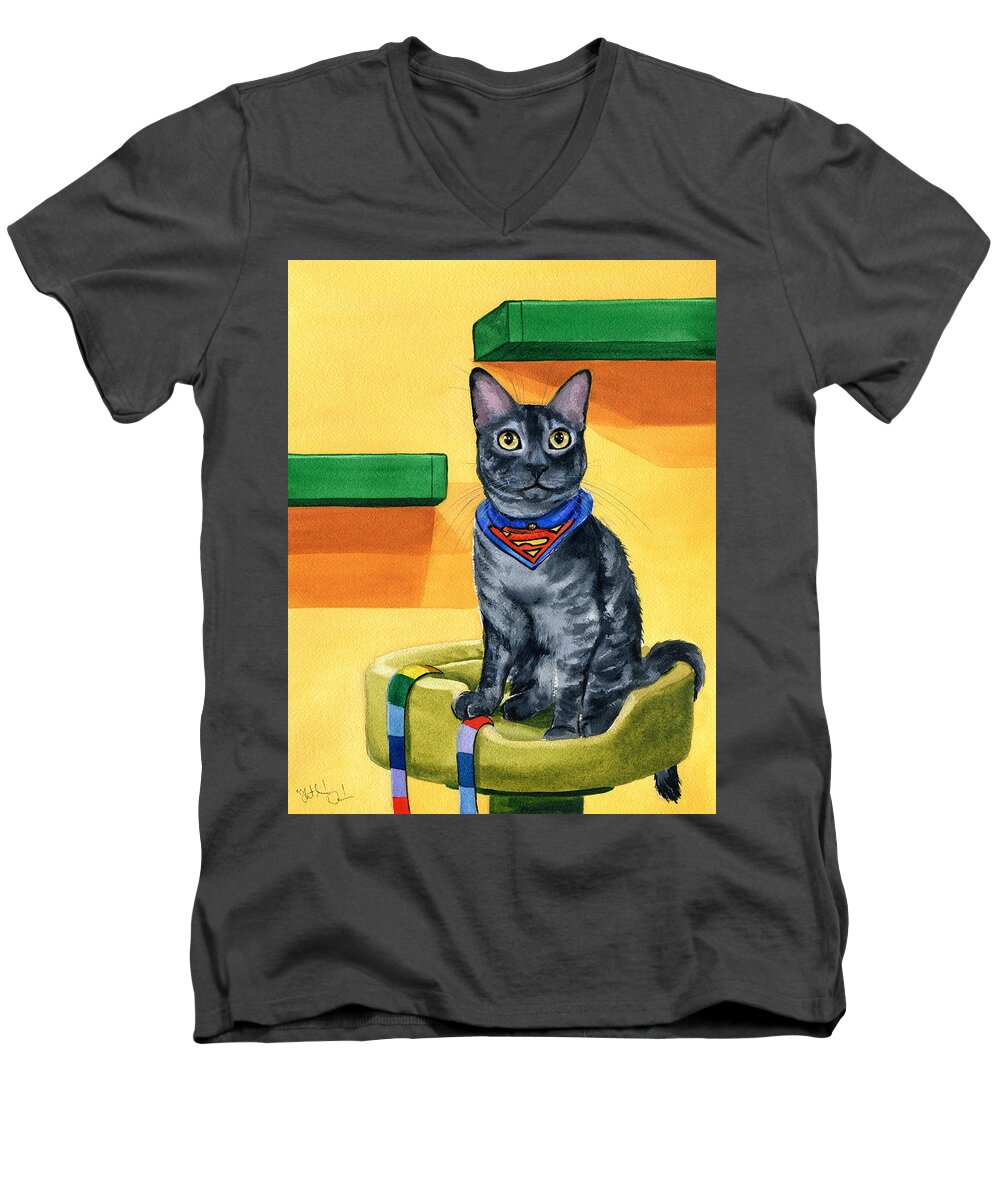 Cat Men's V-Neck T-Shirt featuring the painting Smokey by Dora Hathazi Mendes