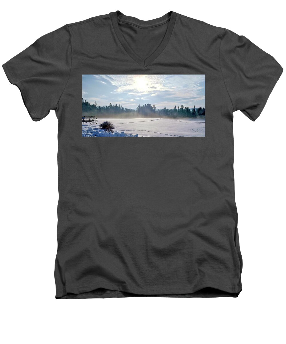 Snow Men's V-Neck T-Shirt featuring the photograph Snow Fog Morning by Gary F Richards