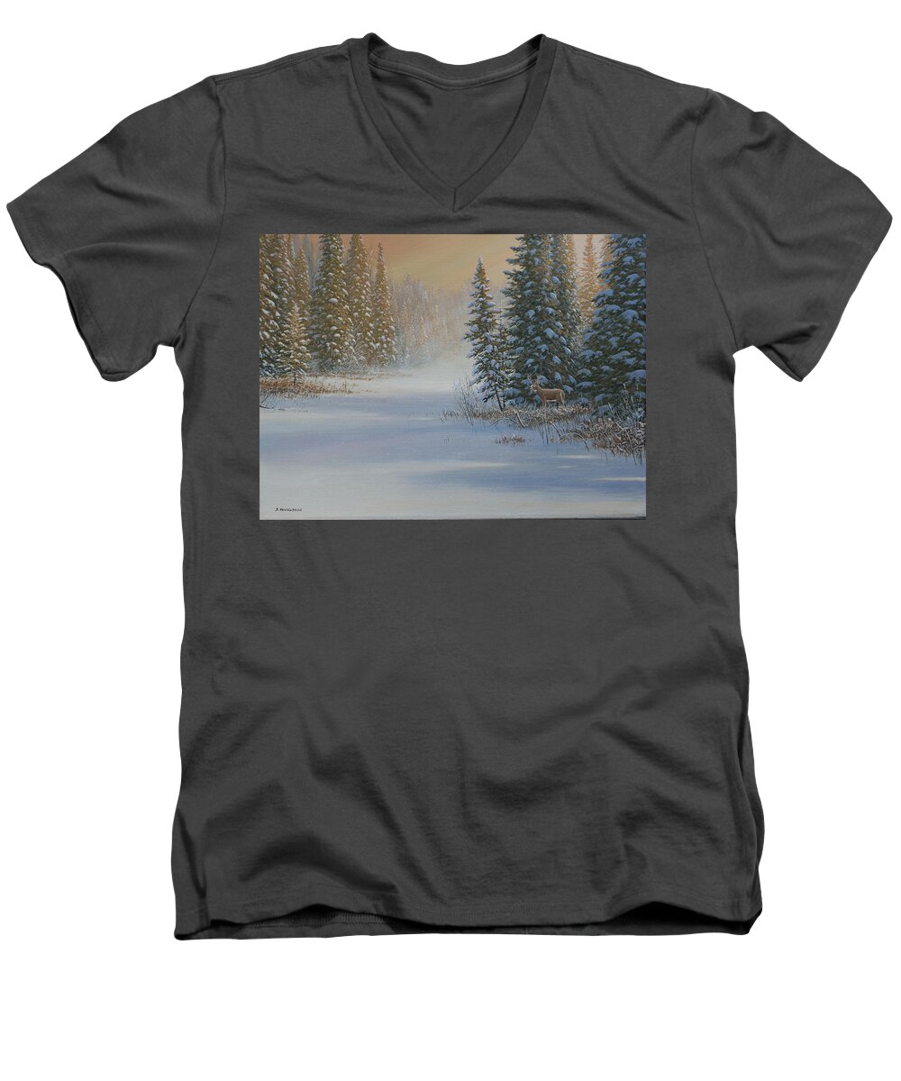 Jake Vandenbrink Men's V-Neck T-Shirt featuring the painting Snow Wonder by Jake Vandenbrink