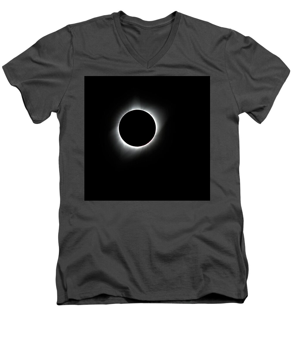Moon Men's V-Neck T-Shirt featuring the photograph Solar Eclipse Corona Ring by Bob Falcone