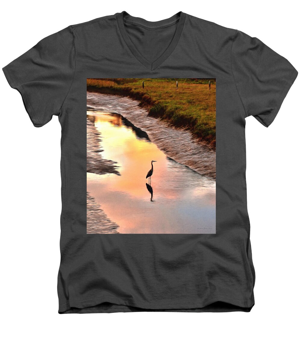 Great Blue Heron Men's V-Neck T-Shirt featuring the photograph Solitude by Brian Tada