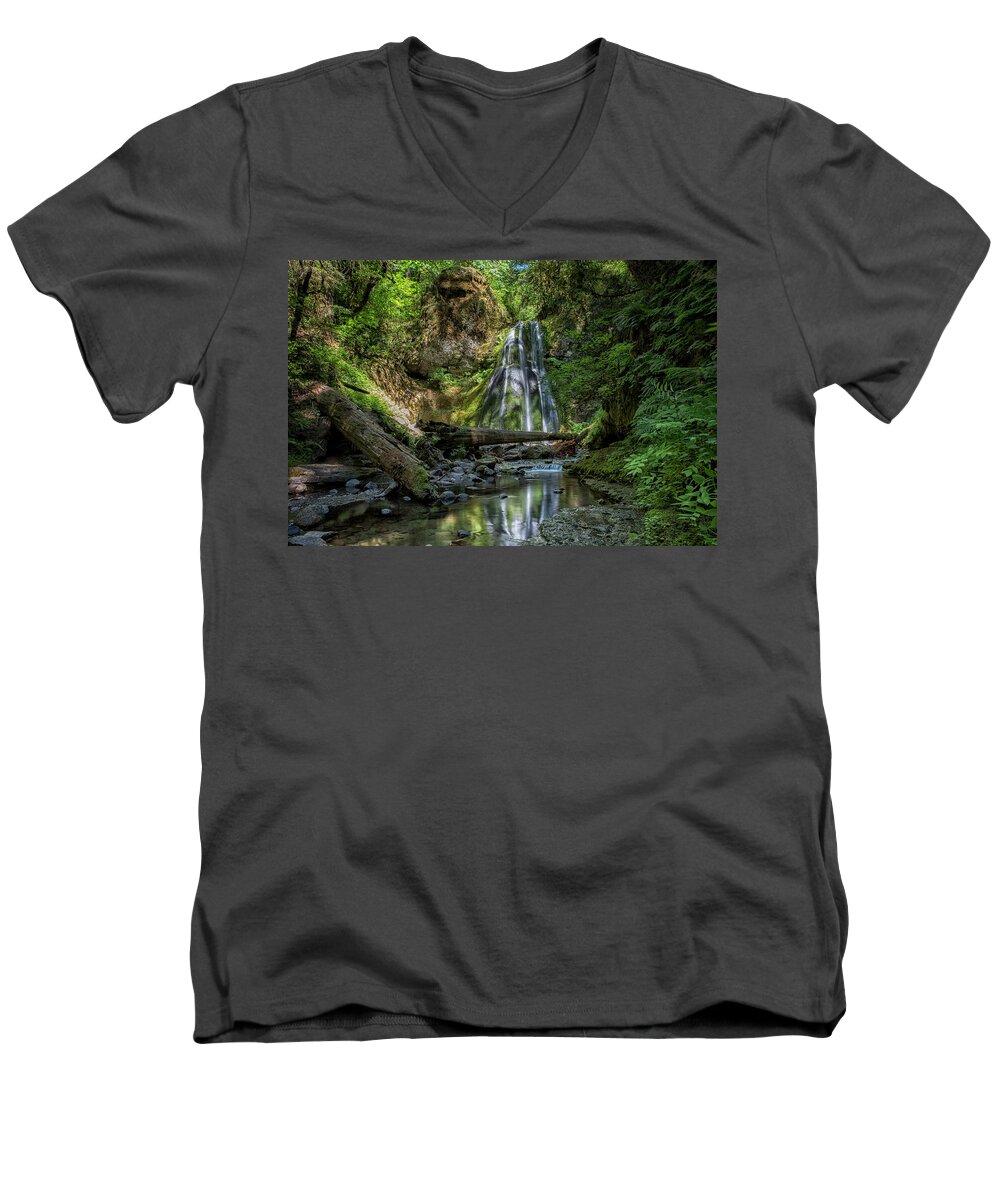 Spirit Falls Men's V-Neck T-Shirt featuring the photograph Spirit Falls with Reflections by Belinda Greb