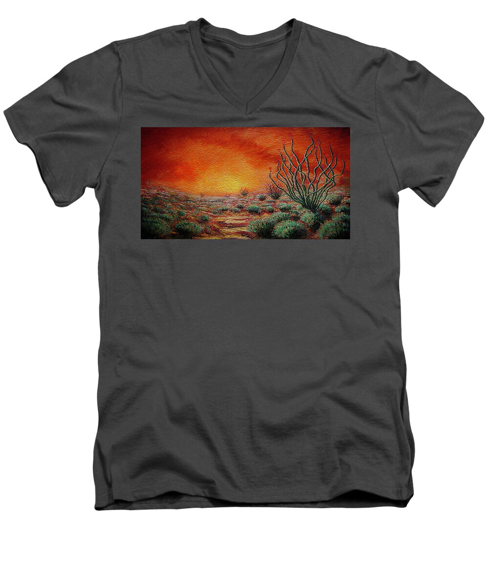 Landscape Men's V-Neck T-Shirt featuring the painting Spirit Valley Sunrise by Michael Gross