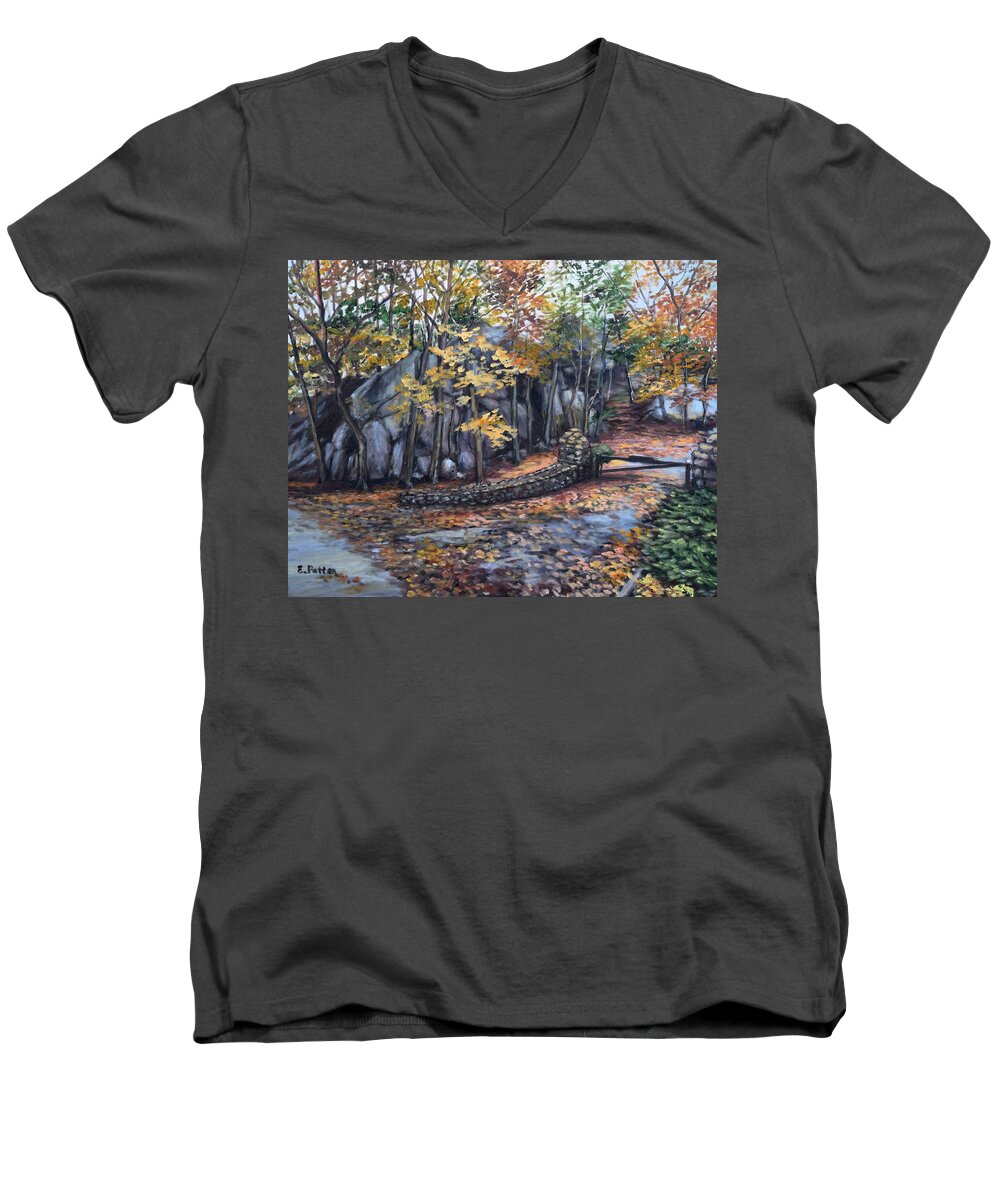 Gloucester Men's V-Neck T-Shirt featuring the painting Squam Rock, Gloucester, MA by Eileen Patten Oliver