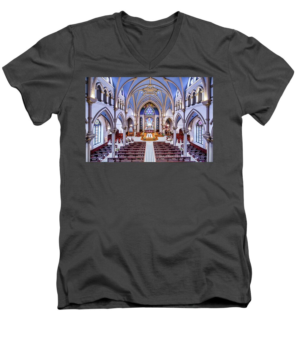 Design Men's V-Neck T-Shirt featuring the photograph St. Mary's Church in Auburn, NY by Andy Crawford