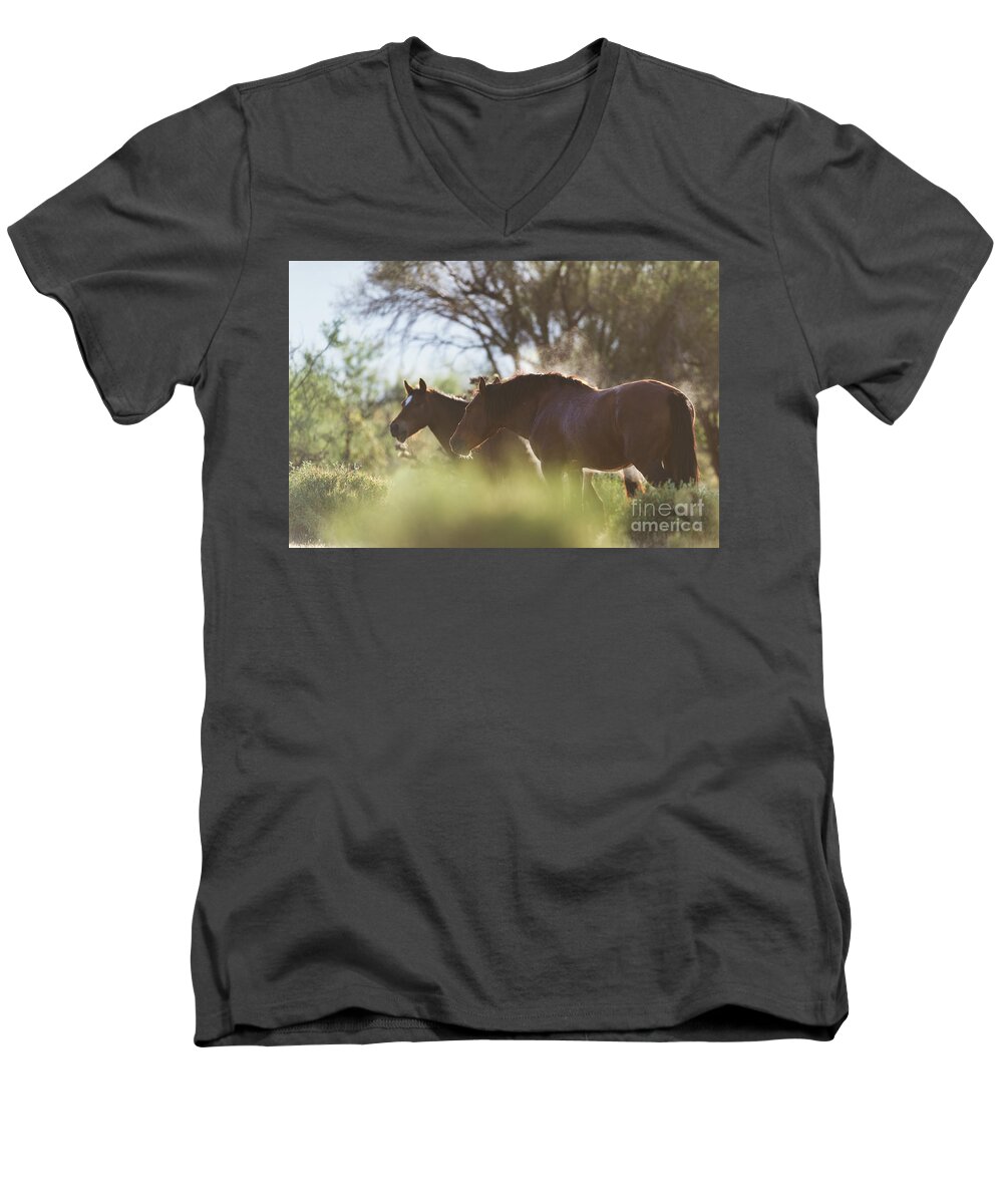 Stallion Men's V-Neck T-Shirt featuring the photograph Steaming by Shannon Hastings