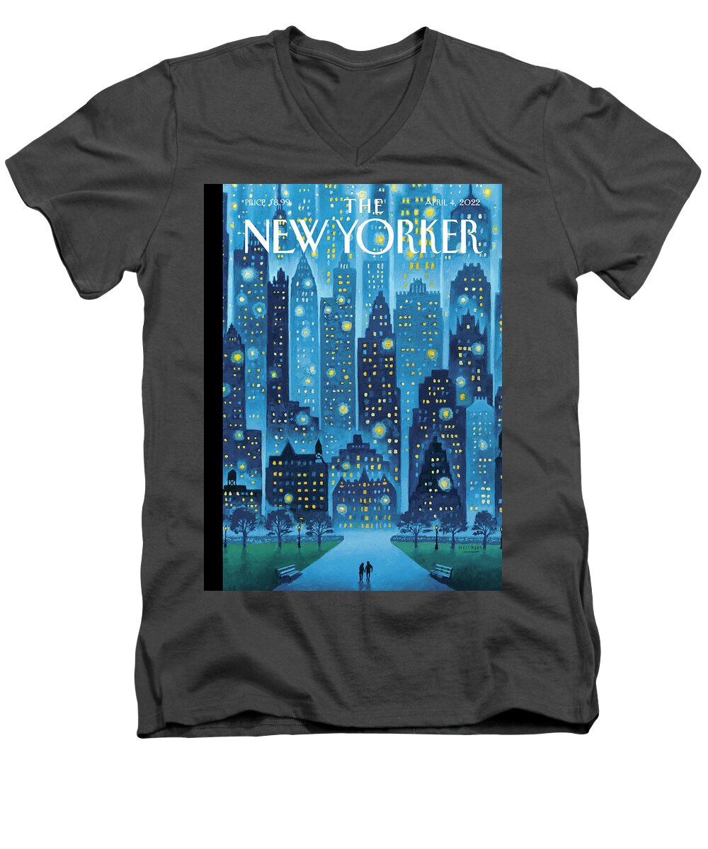 Manhattan Men's V-Neck T-Shirt featuring the painting Stellar Night by Mark Ulriksen