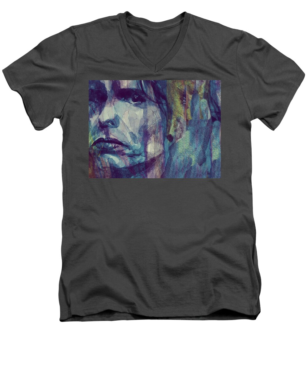 Steven Tyler Men's V-Neck T-Shirt featuring the painting Steven Tyler - Resize by Paul Lovering