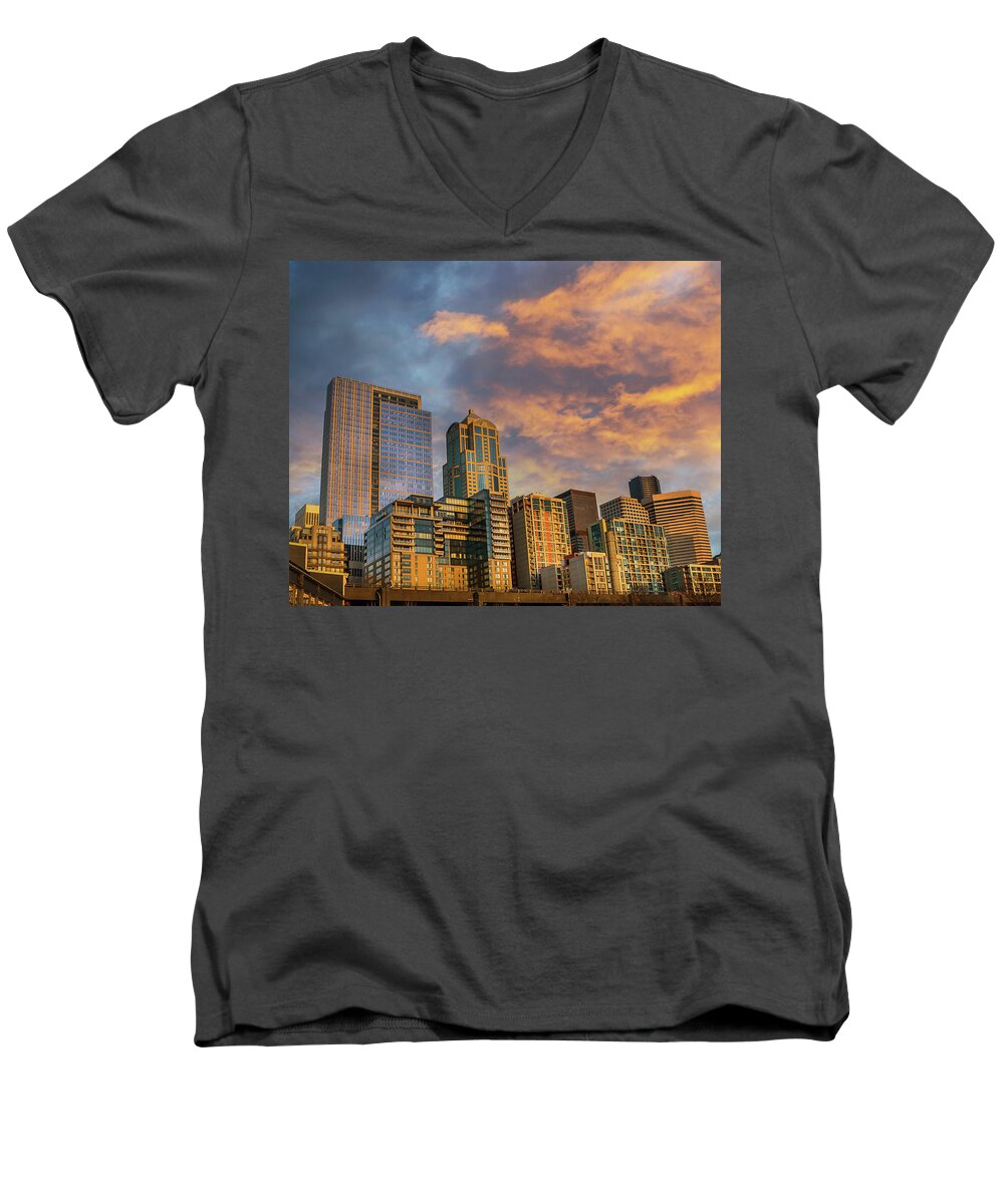 Seattle Men's V-Neck T-Shirt featuring the photograph Stormy Seattle by Jerry Cahill