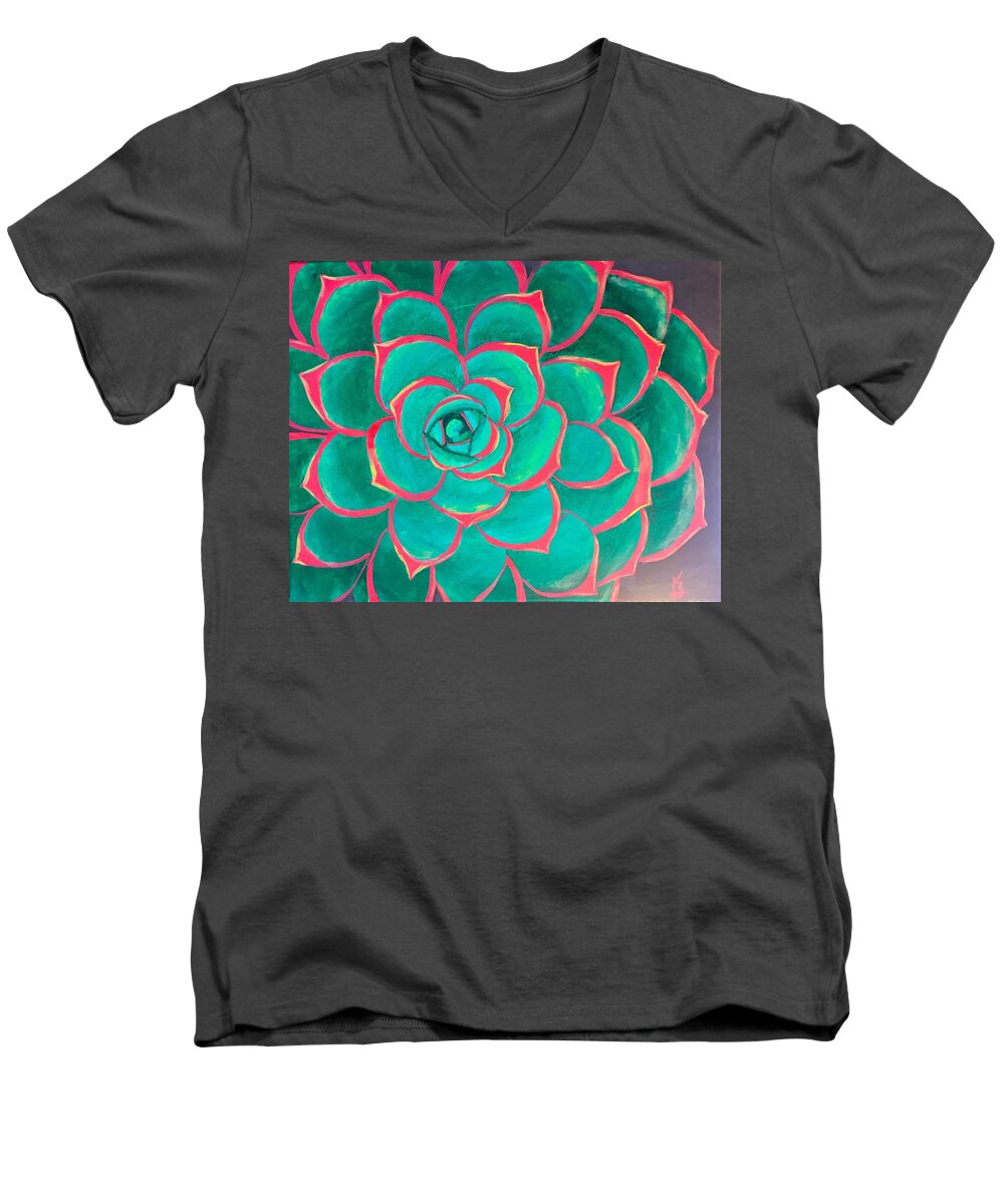 Acrylic Painting Men's V-Neck T-Shirt featuring the painting Succulent by Karen Buford