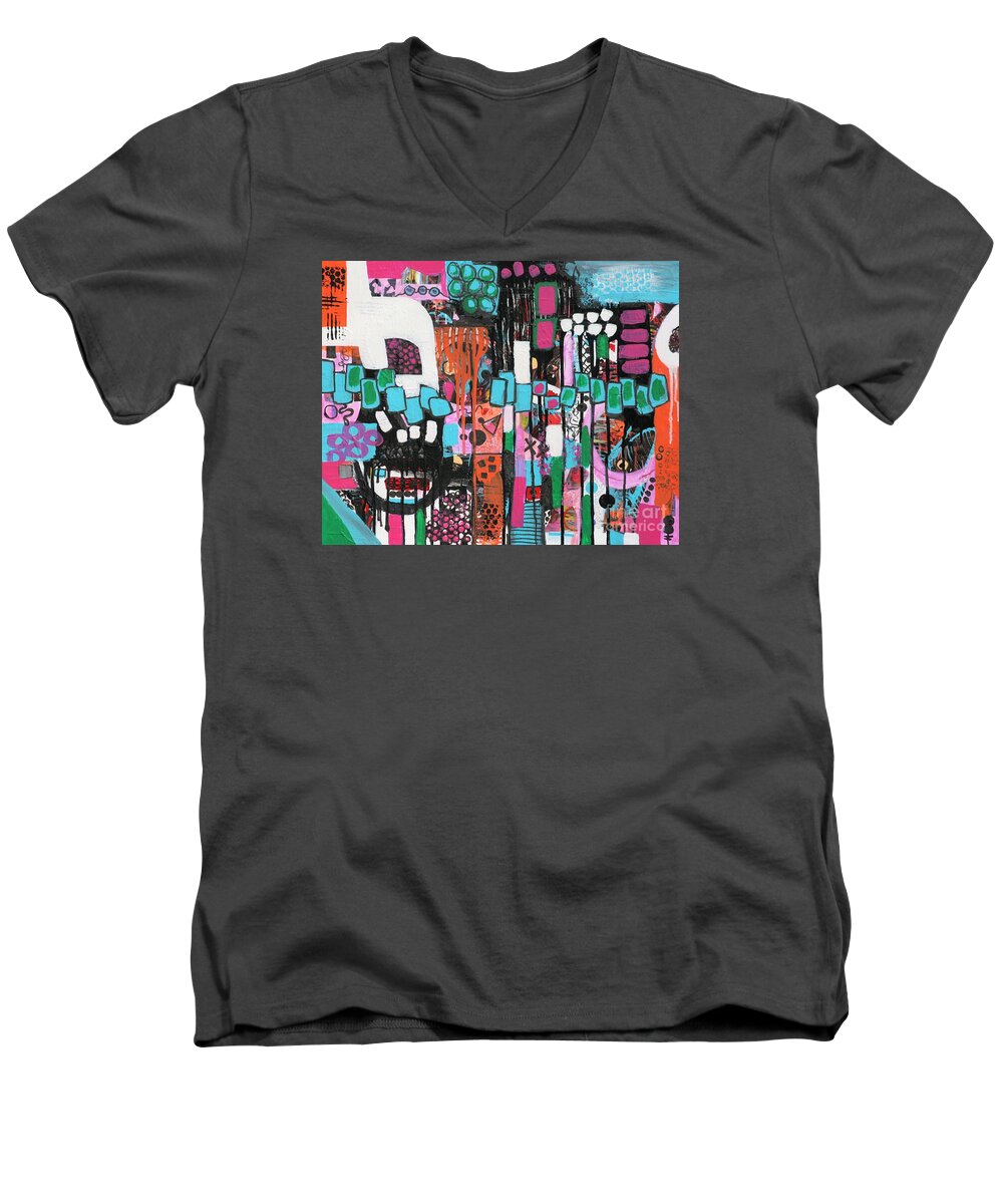 City Art Men's V-Neck T-Shirt featuring the painting Summer in The City by Jean Clarke