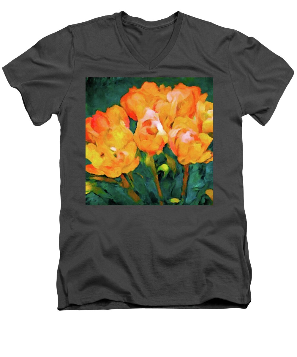 Field Of Yellow Tulips Men's V-Neck T-Shirt featuring the painting Sun Worshipers by Susan Maxwell Schmidt
