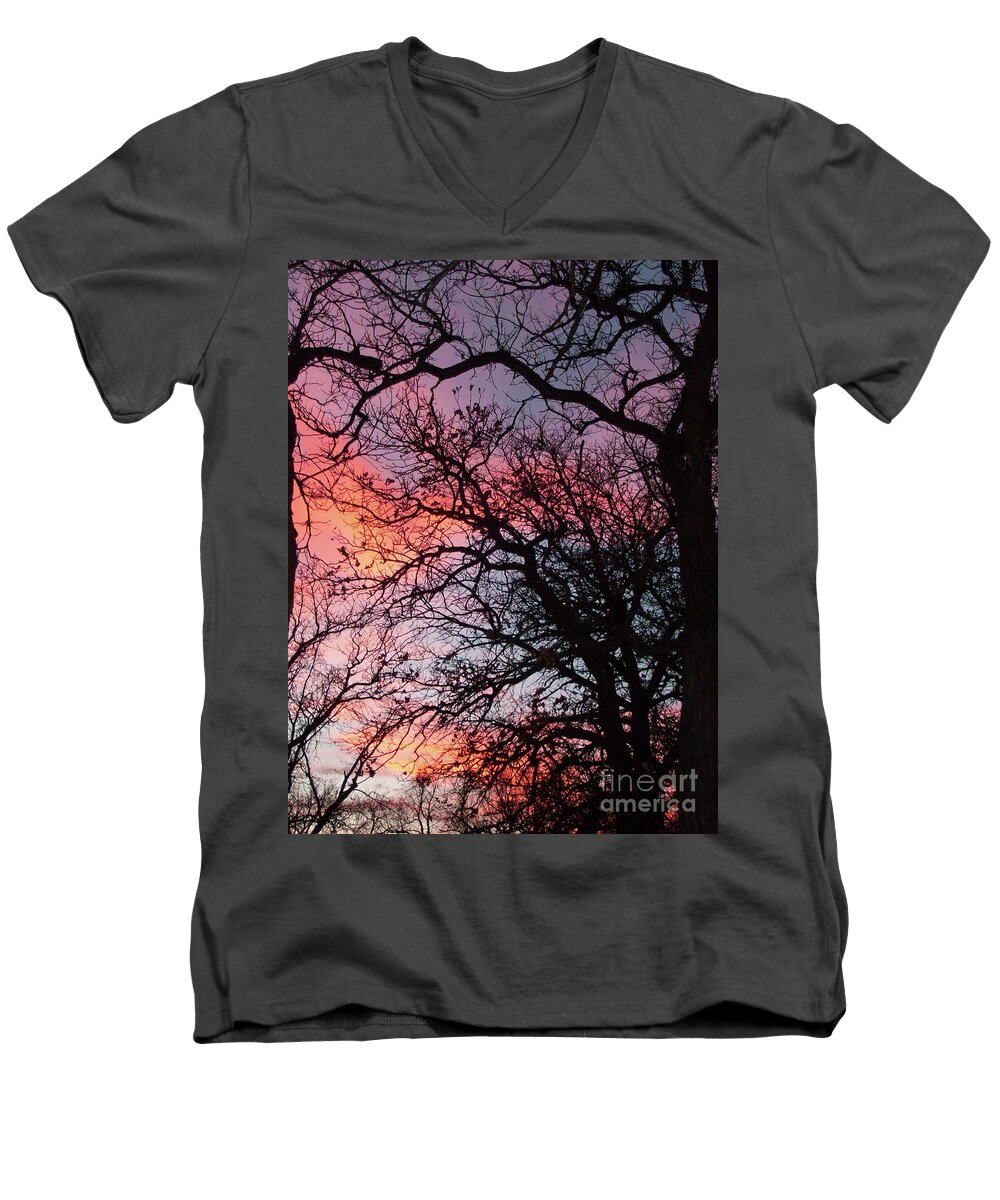 Nature Men's V-Neck T-Shirt featuring the photograph Sundown Time by Mary Mikawoz