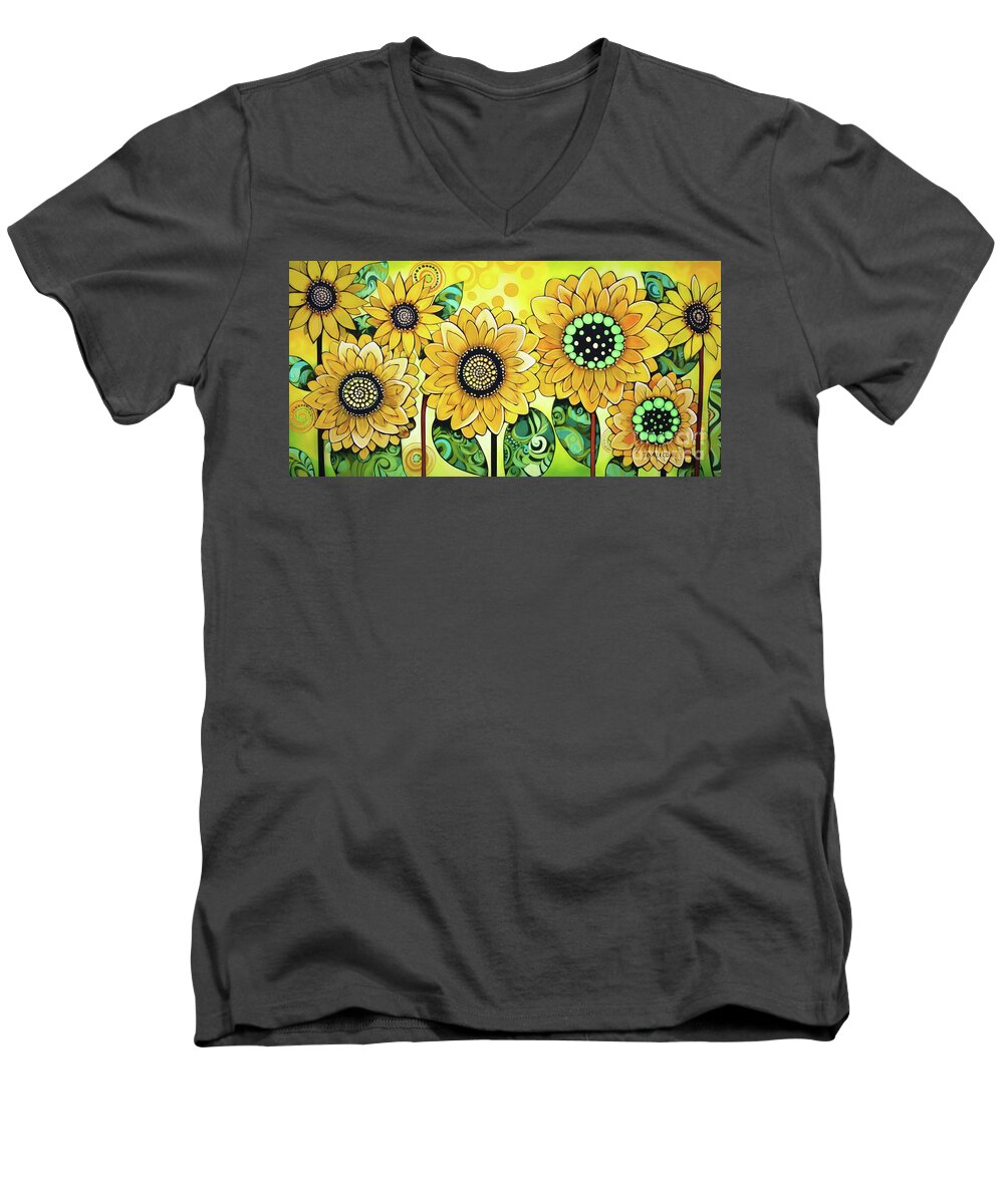 Sunflowers Men's V-Neck T-Shirt featuring the painting Sunflower Garden by Tina LeCour