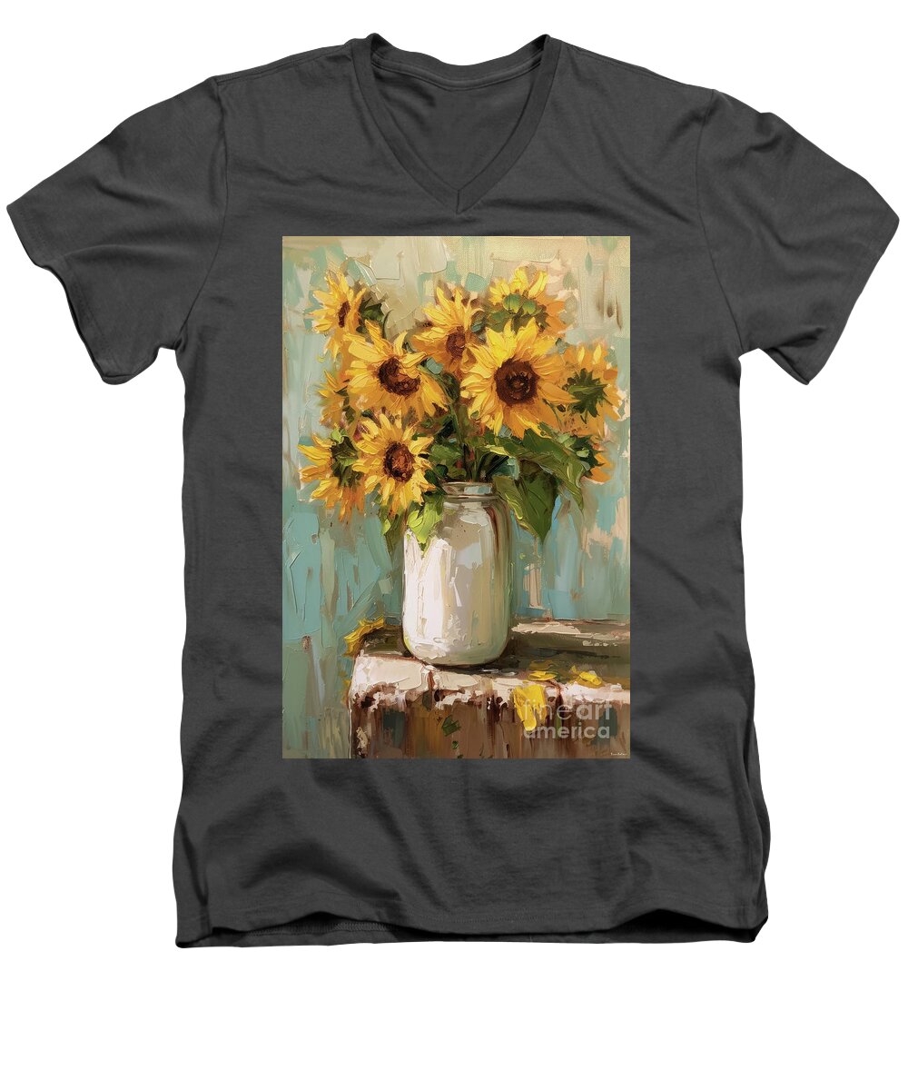 Sunflowers Men's V-Neck T-Shirt featuring the painting Sunflowers In A Jar by Tina LeCour