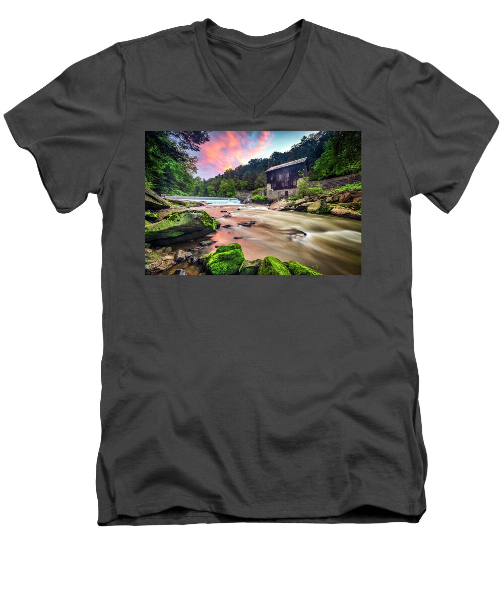Beautiful Men's V-Neck T-Shirt featuring the photograph Sunrise at McConnell's Mill by Andy Crawford